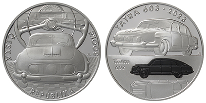 500 Kč 2023. Pamětní stříbrná pětisetkoruna s vloženým prvkem „Osobní automobil Tatra 603“- PROOF