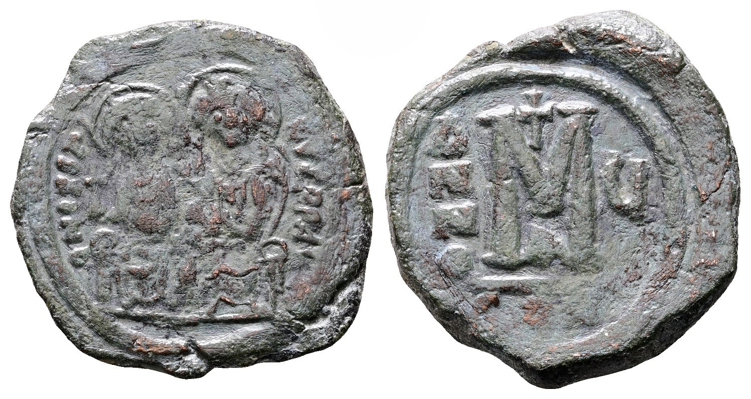 Byzantská říše - Justinian II a Sophia, Follis nebo 40 Nummi AE (13,68g/31mm) 565 - 578 n.l..
