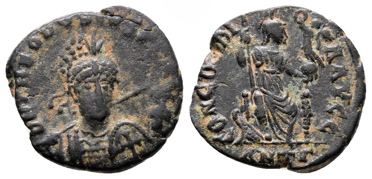 Byzantská říše - Theodosius II, 402-450 n.l., AntiochFollis AE, 16 mm, 2,03 g
