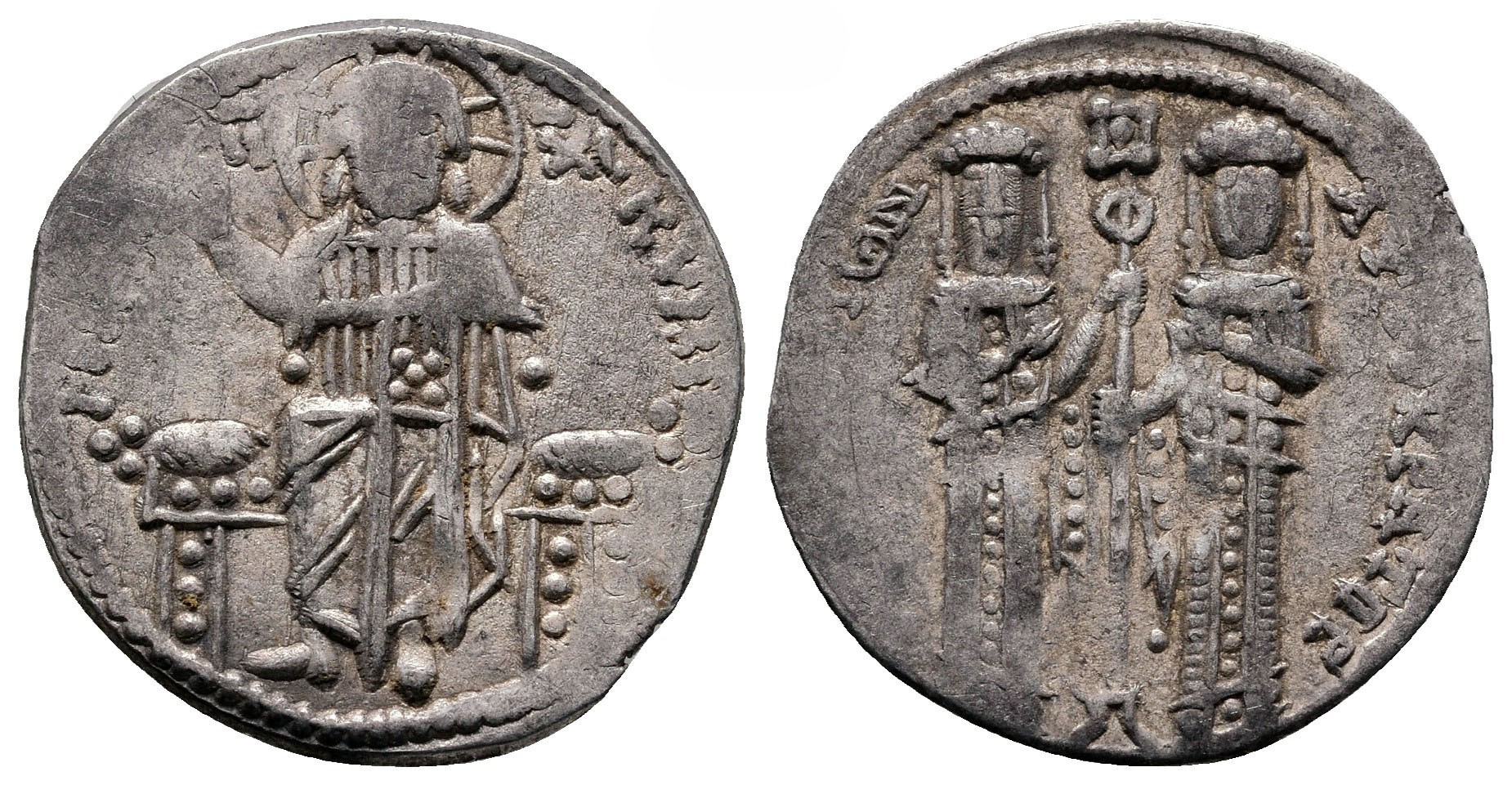 Byzantská říše - Andronicus II Palaeologus s Michael IX AD 1282-1328. Constantinople, Basilikon střibro22 mm, 2,01 g