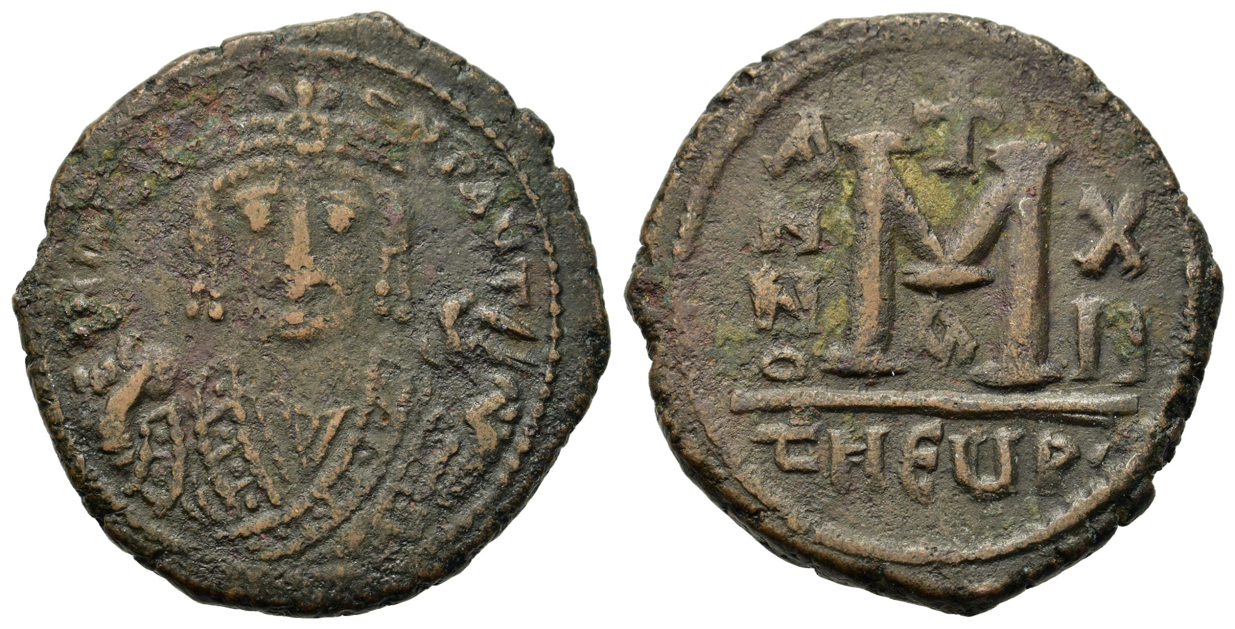 Byzantská říše - Maurice Tiberius (582-602). AE 40 Nummi (29mm, 12g).