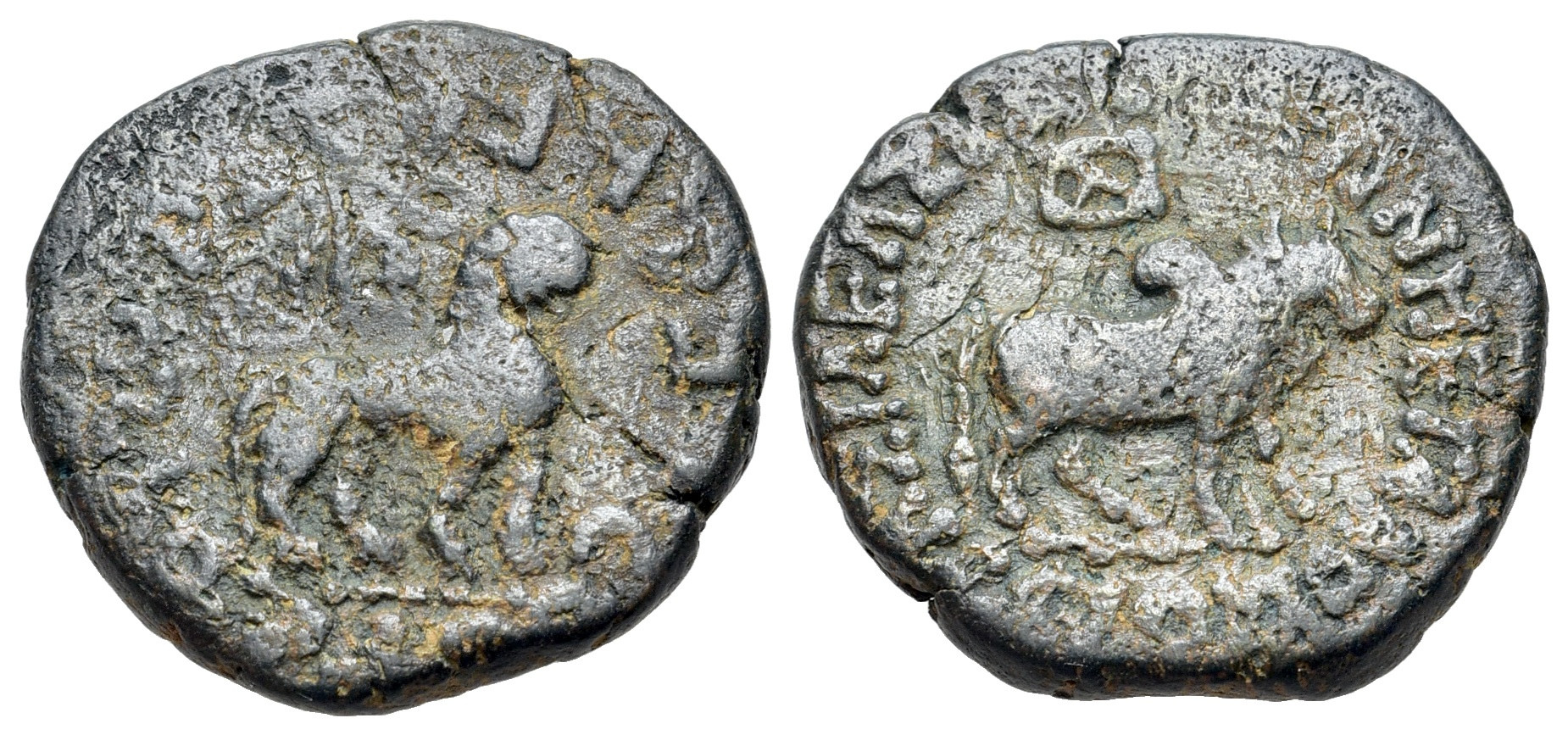 Indo-Skythské království, Azés II. (35 až 5 př.n.l) bronz Hexachalkon (27mm, 13.30g).