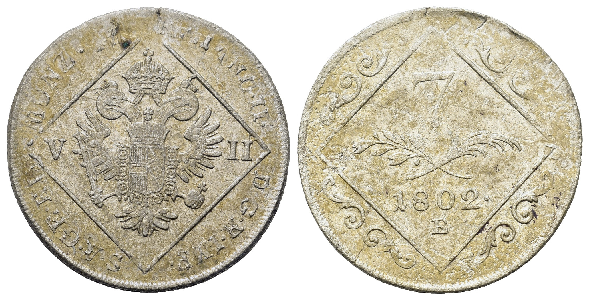 Rakousko - Franz II (179-1835). stříbro 7 Kreuzer 1802 E