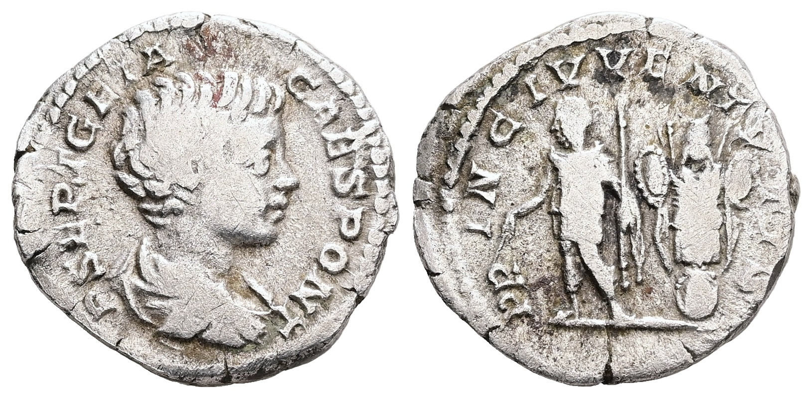 Řím - Geta jako Caesar, 198-209. stříbro, Denasius. 3.16 g. 18.36 mm.