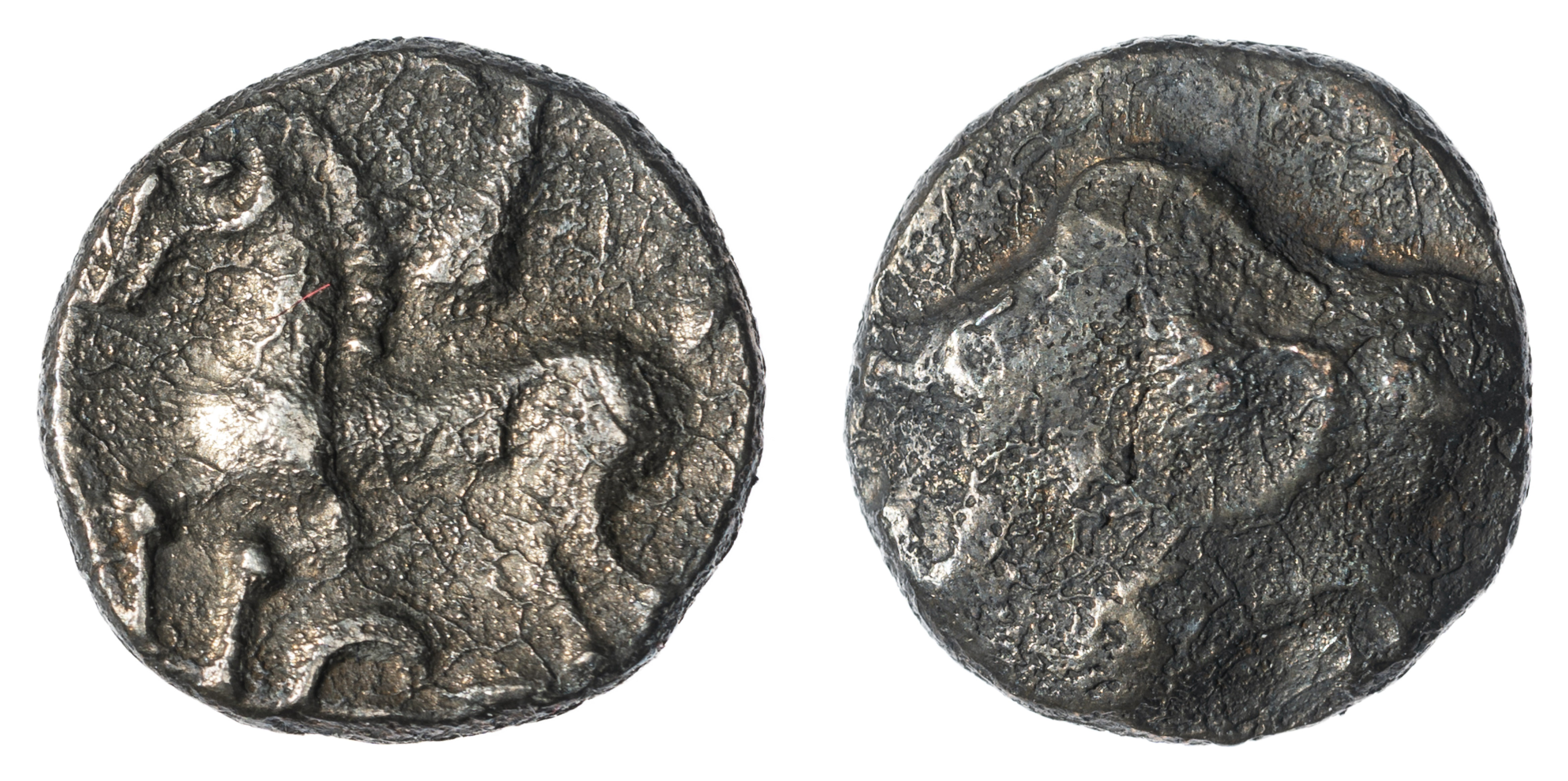 Keltové Bójové - obol typu stylizovaný jezdec / lyra, západní střední Slovensko a severní Maďarsko, 0,93 g a 9,4 - 9,8 mm