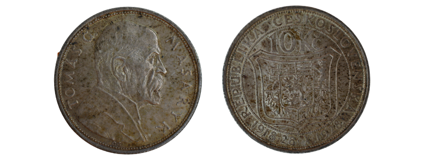 Československo -10 korun, 1928, Masaryk 10.výročí vzniku ČSR