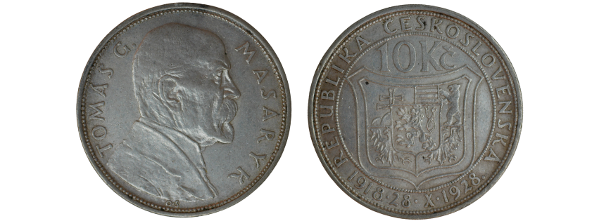 Československo -10 korun, 1928, Masaryk 10.výročí vzniku ČSR