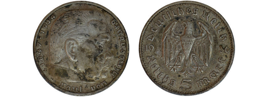 Německo - 5 Mark, 1936, Hindenburg J