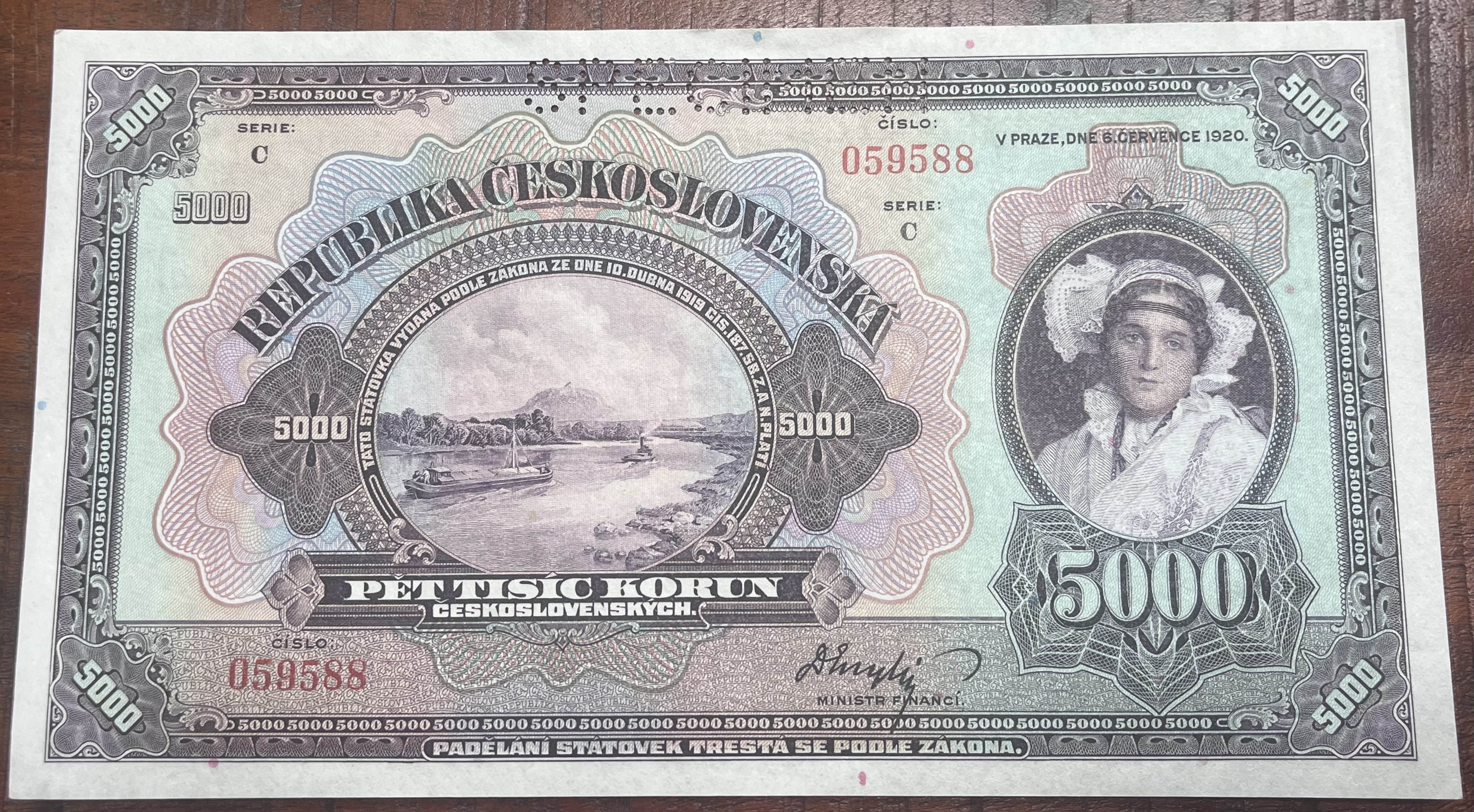 Československo -5000 korun, 1920, C, AUNC