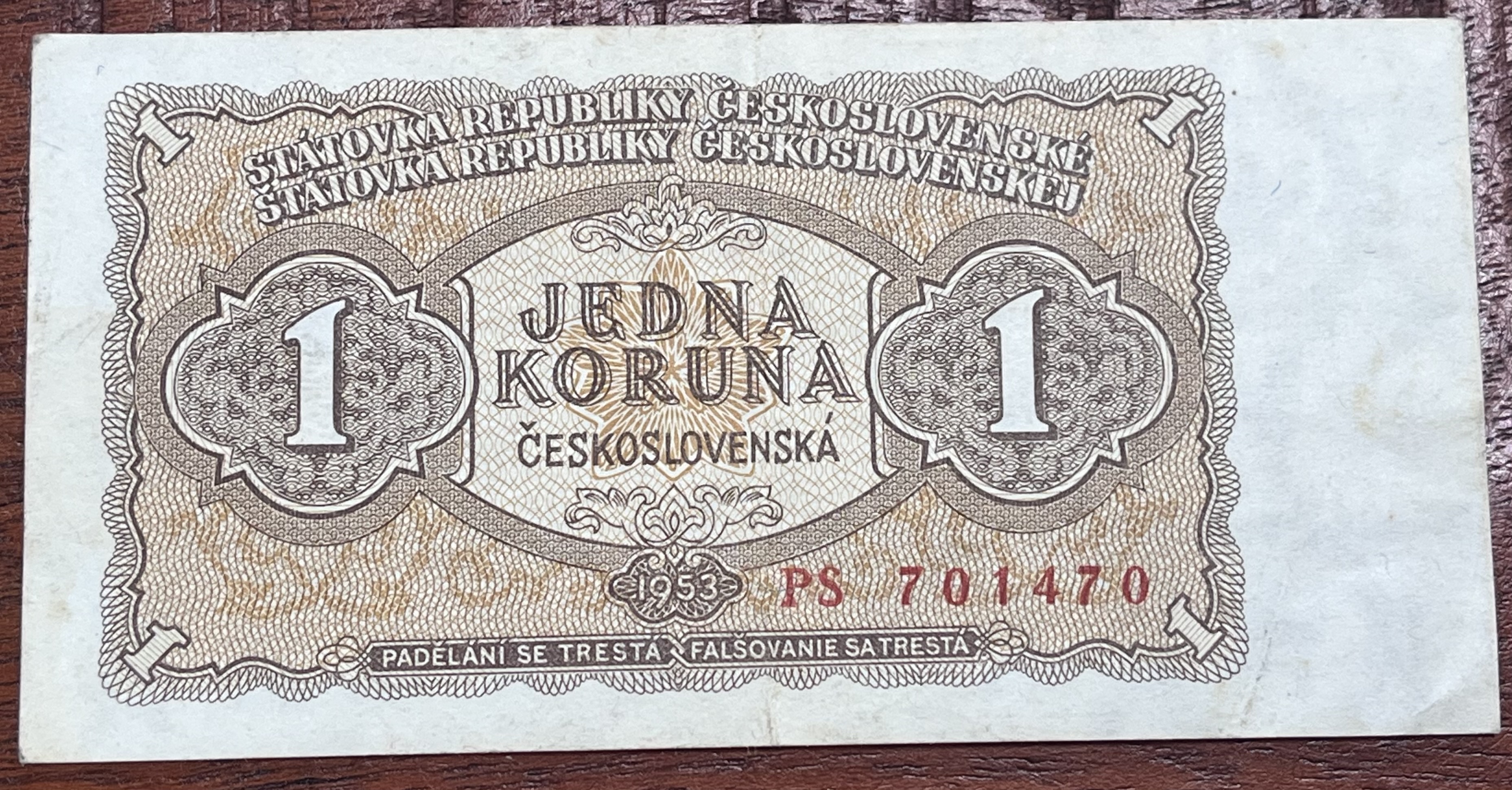 Československo -1 korun, 1953, PS