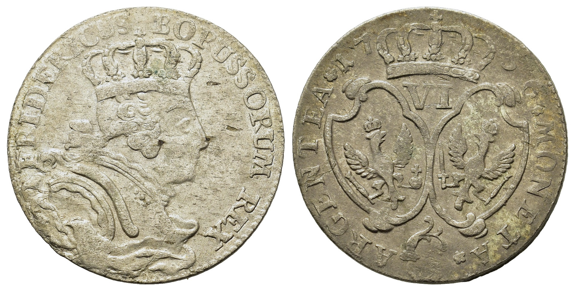 Německo - Prusko – Fridrich II., 6 Gröscher (?), 1756–1757