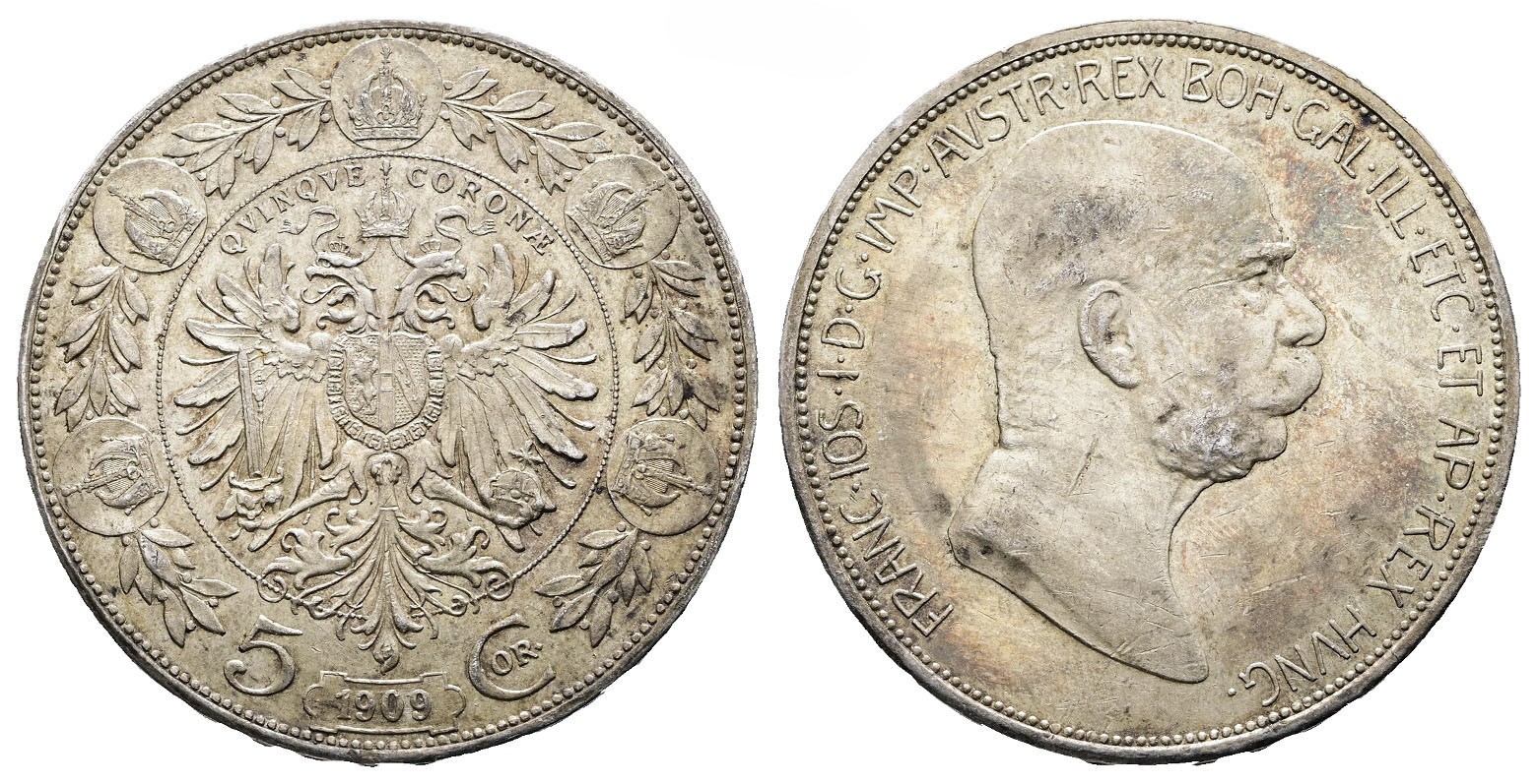 Rakousko – 5 korun 1909, stříbro