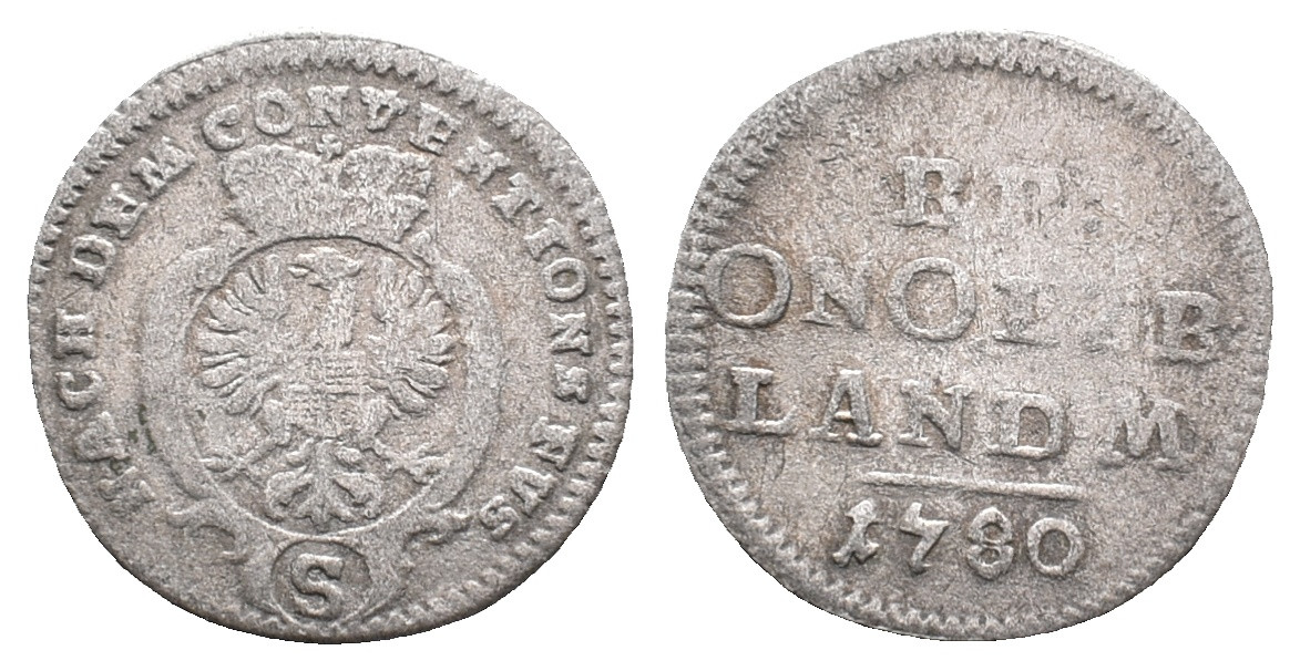 Německo - Brandenburg-Ansbach, Christian Friedrich Karl Alexander, 2? Kreuzer 1780, 19 mm, 0,87 g