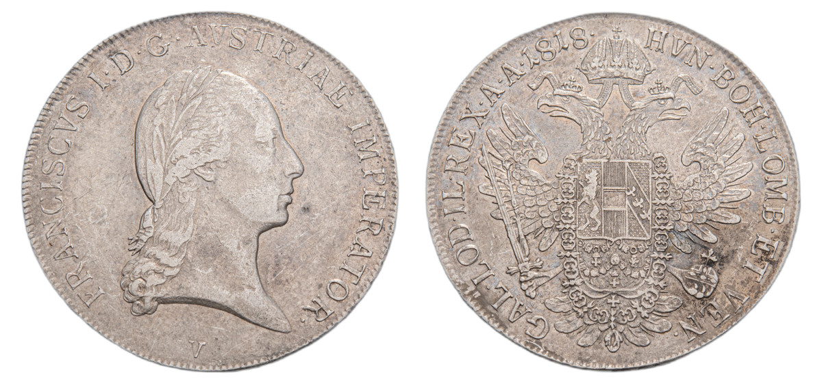Rakousko – František I., Taler 1818 V, 27,94 g, stříbro, dvouhlavý orel, KM 2162, Dav. 7