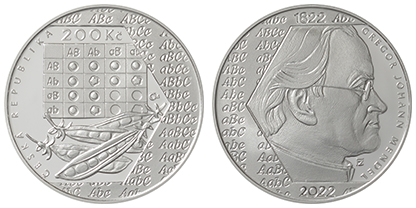 200 Kč 2022. Pamětní stříbrná mince k 200. výročí narození Gregora Johanna Mendela - PROOF