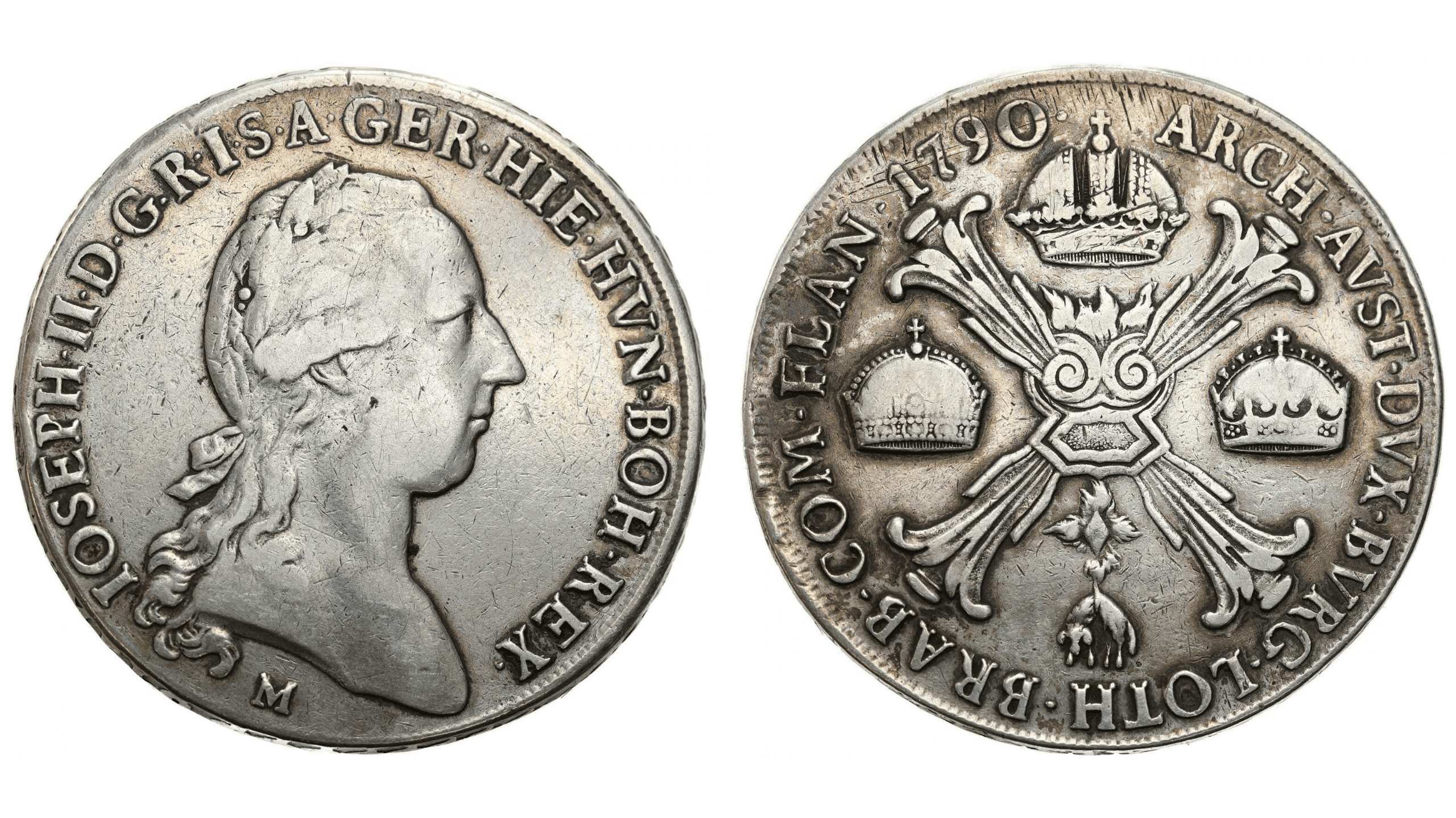 Rakouské Nizozemí - Josef II. (1780-1790). Tolr (Taler) 1790 M, Milán, 29,30 g Ag