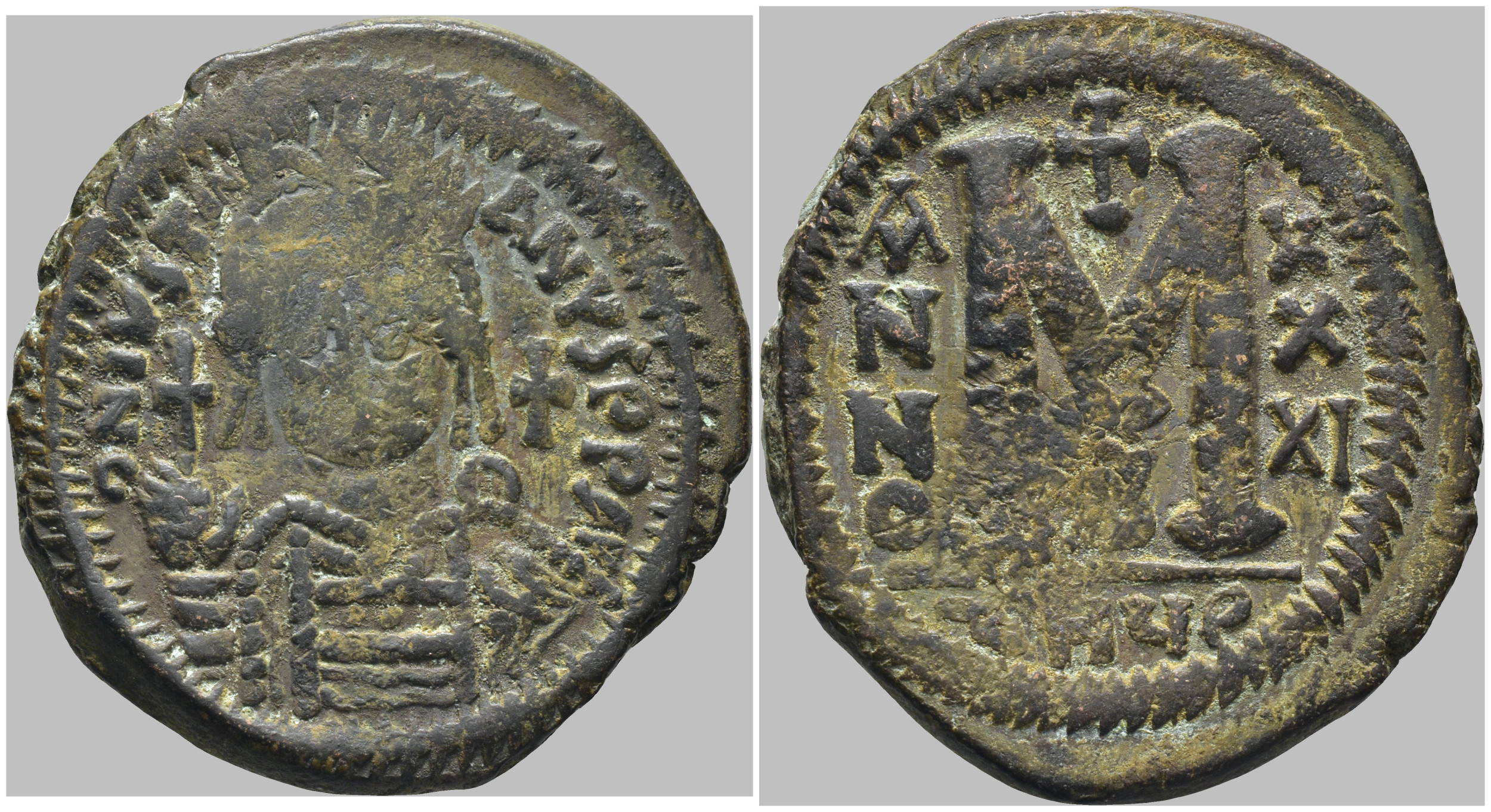 Byzantská říše - Justinian I (527–565) – AE follis, Antiochie, rok 31, officina A