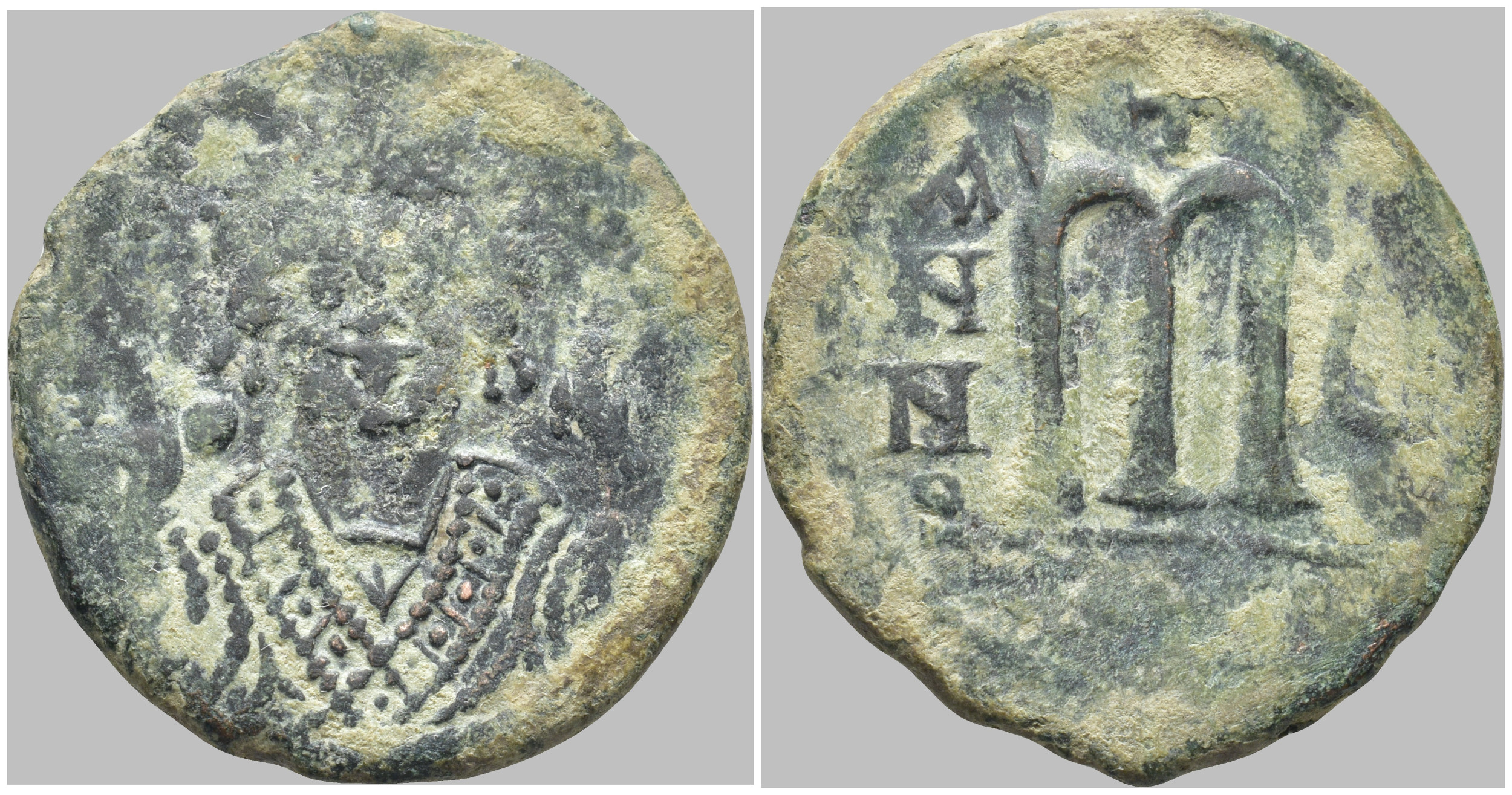 Byzantská říše - Tiberius II Constantine (578–582) – AE 40 nummi, Konstantinopol, rok 5