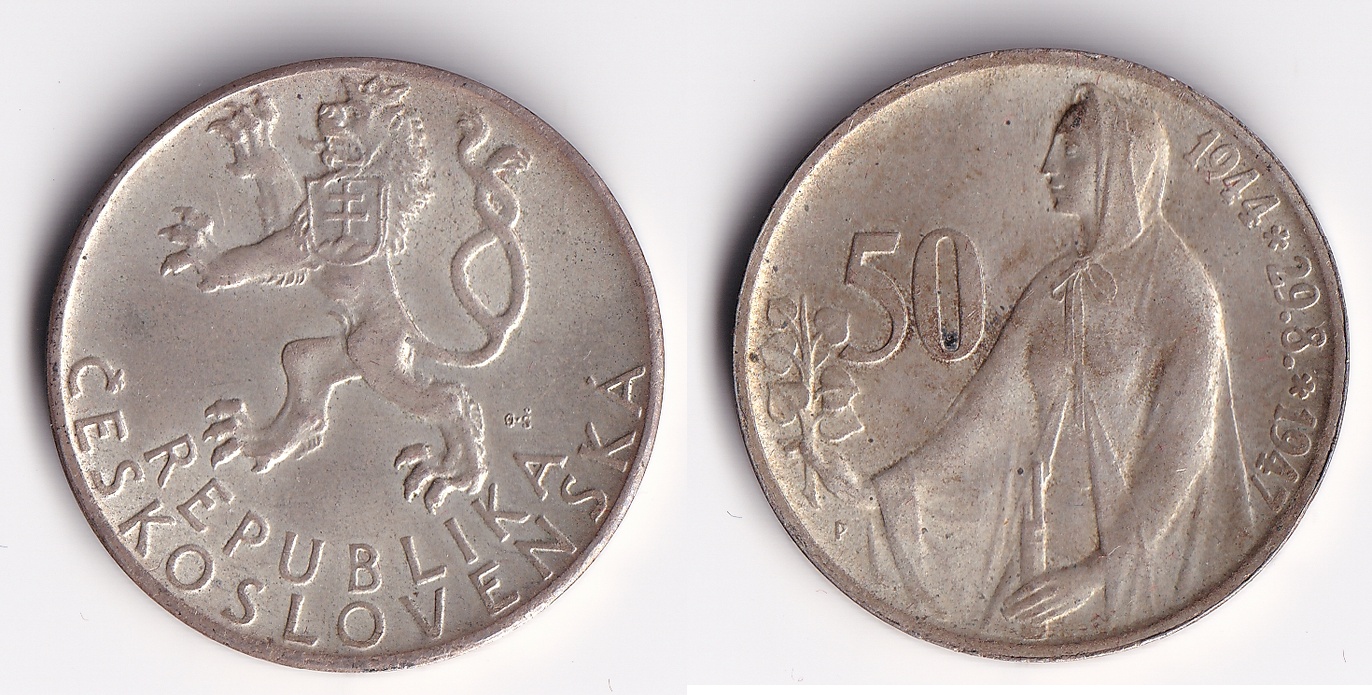 Československo - 50 korun, 1947, 50 Kčs- 3 . vyročí snp r. 1947