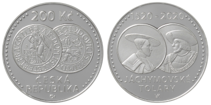 200 Kč 2020. Pamětní stříbrná mince k 500. výročí zahájení ražby jáchymovských tolarů - PROOF