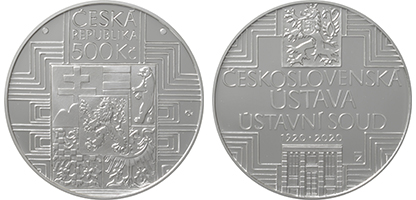 500 Kč 2019. Pamětní stříbrná mince ke 100. výročí schválení československé ústavy a vzniku Ústavního soudu Československé republiky - PROOF