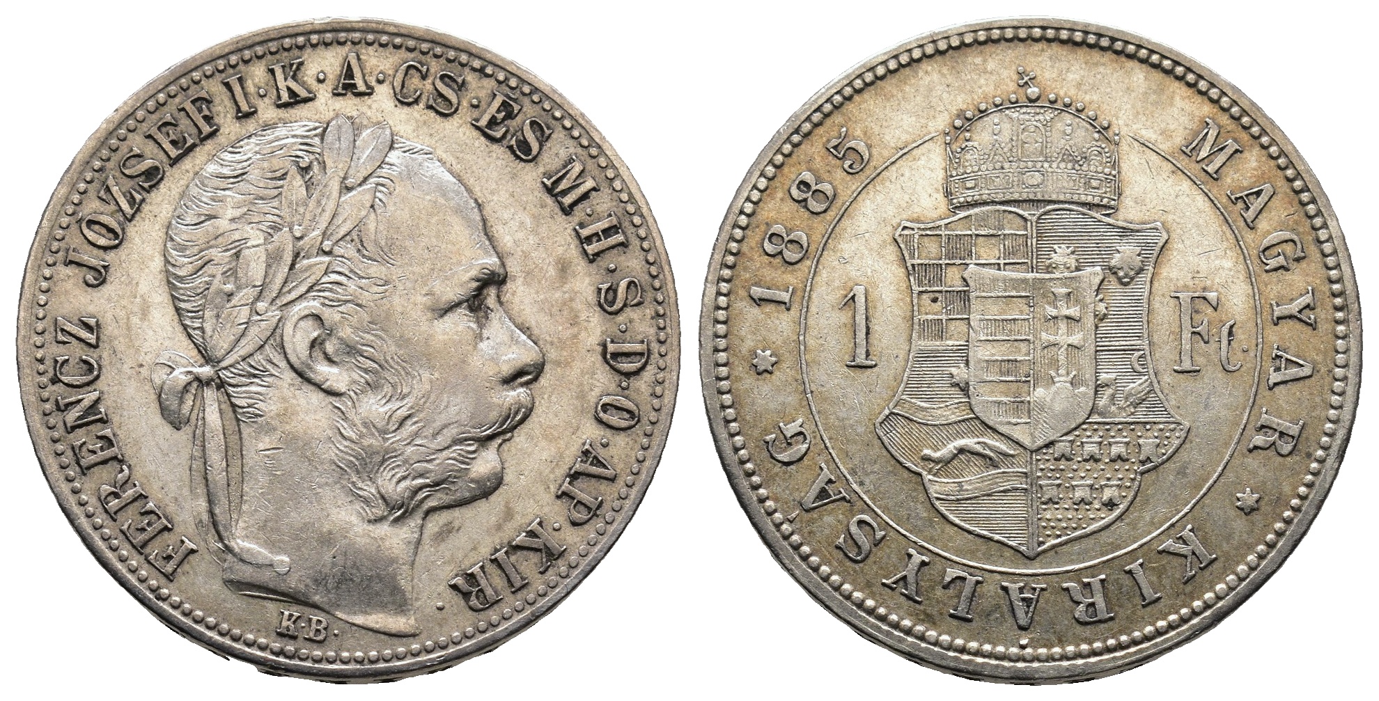 Maďarsko - 1 zlatník 1885 KB - 800 (stav 1/1) šrábance, patina