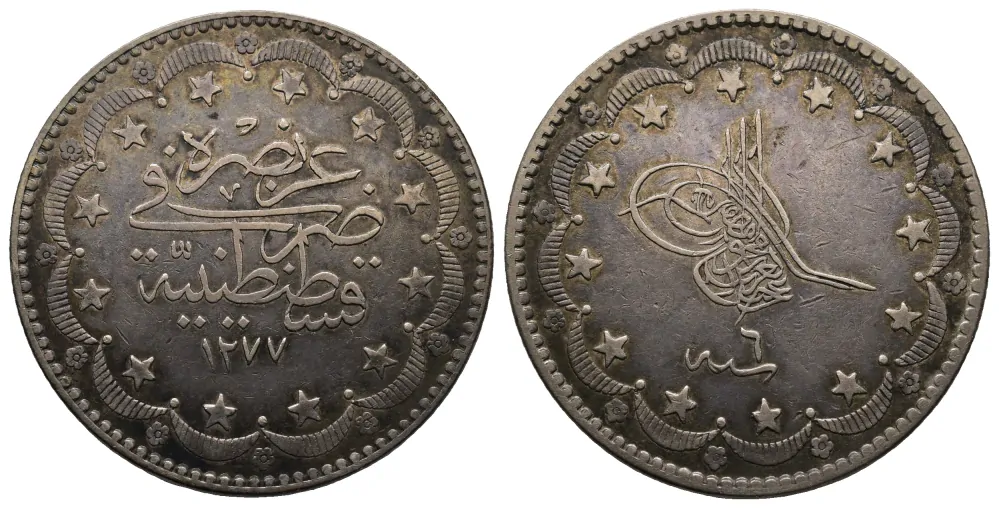 Osmanská říše 20 kuruşů, 1277 (1861), rok 6