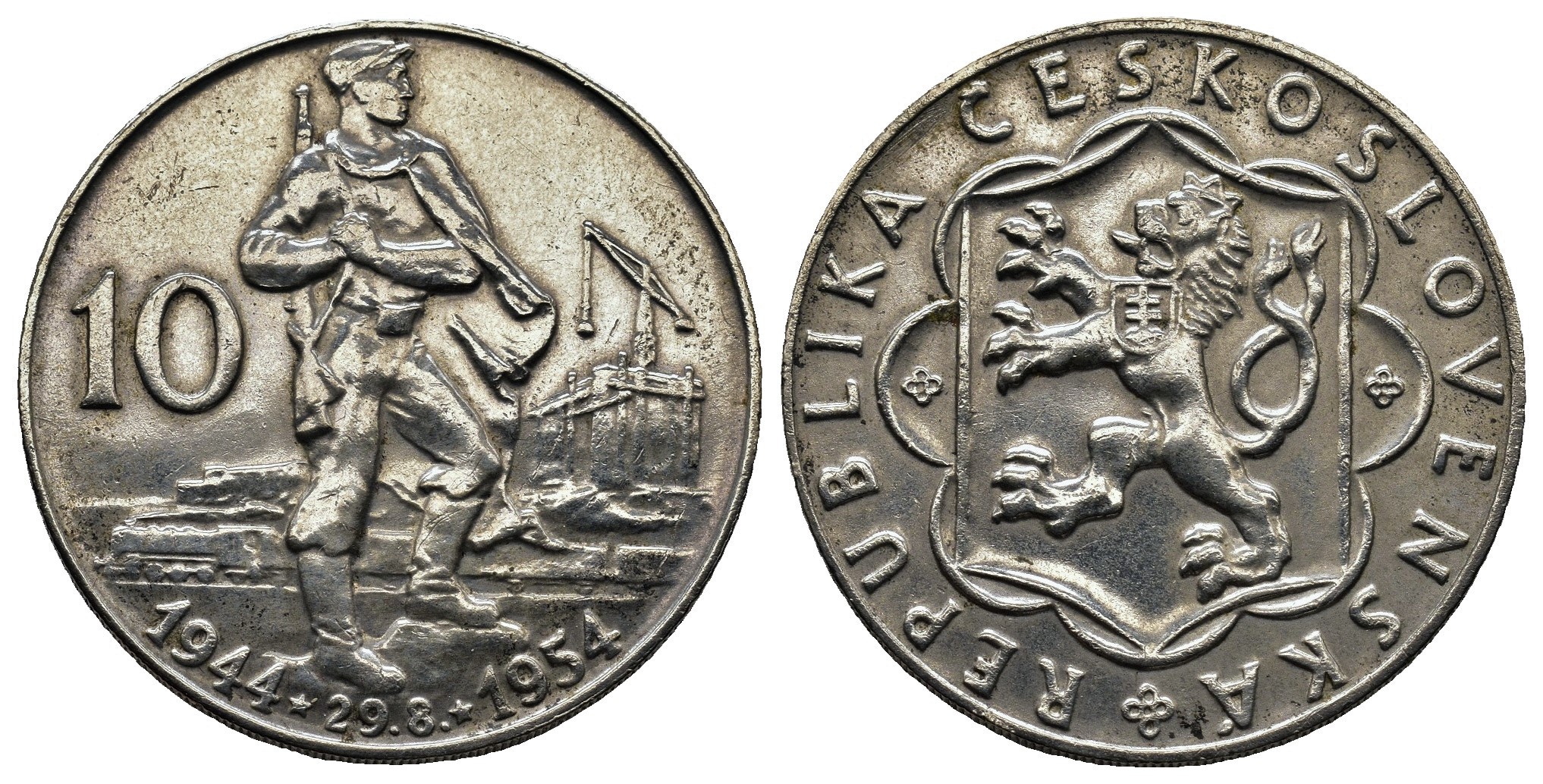 Československo 10 Kč 1954 10. výročí SNP, *AG*