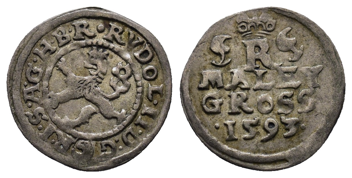 Rakousko - Malý groš 1593, Rudolf II., České Budějovice-Mattigfofer, HN.28a