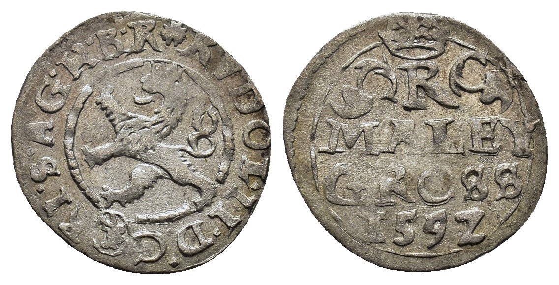 Rakousko - Malý groš 1592, Rudolf II., Kutná Hora, Šatný