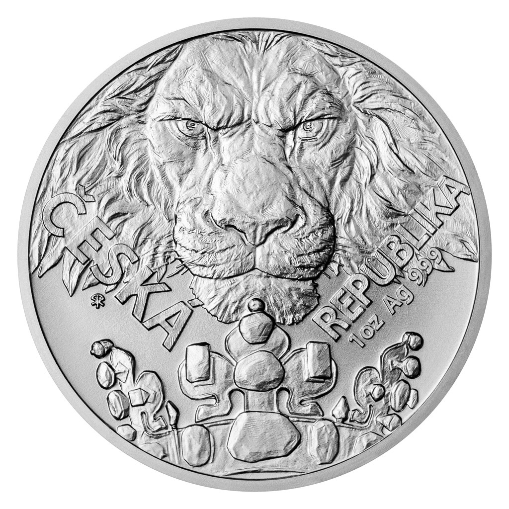 1 OZ Stříbrná uncová investiční mince Český lev 2023 stand