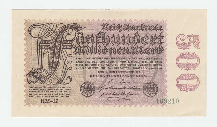 Bankovka, Německo, 500 Mio Marek 22.8.1923, Pick.110d, Ros.109d, série