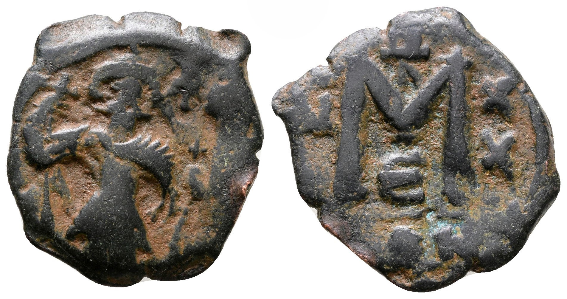 Byzantská říše - Heraclius s Heraclius Constantine Follis nebo 40 Nummi AE, 4,7g/24mm. 610-641 n.l