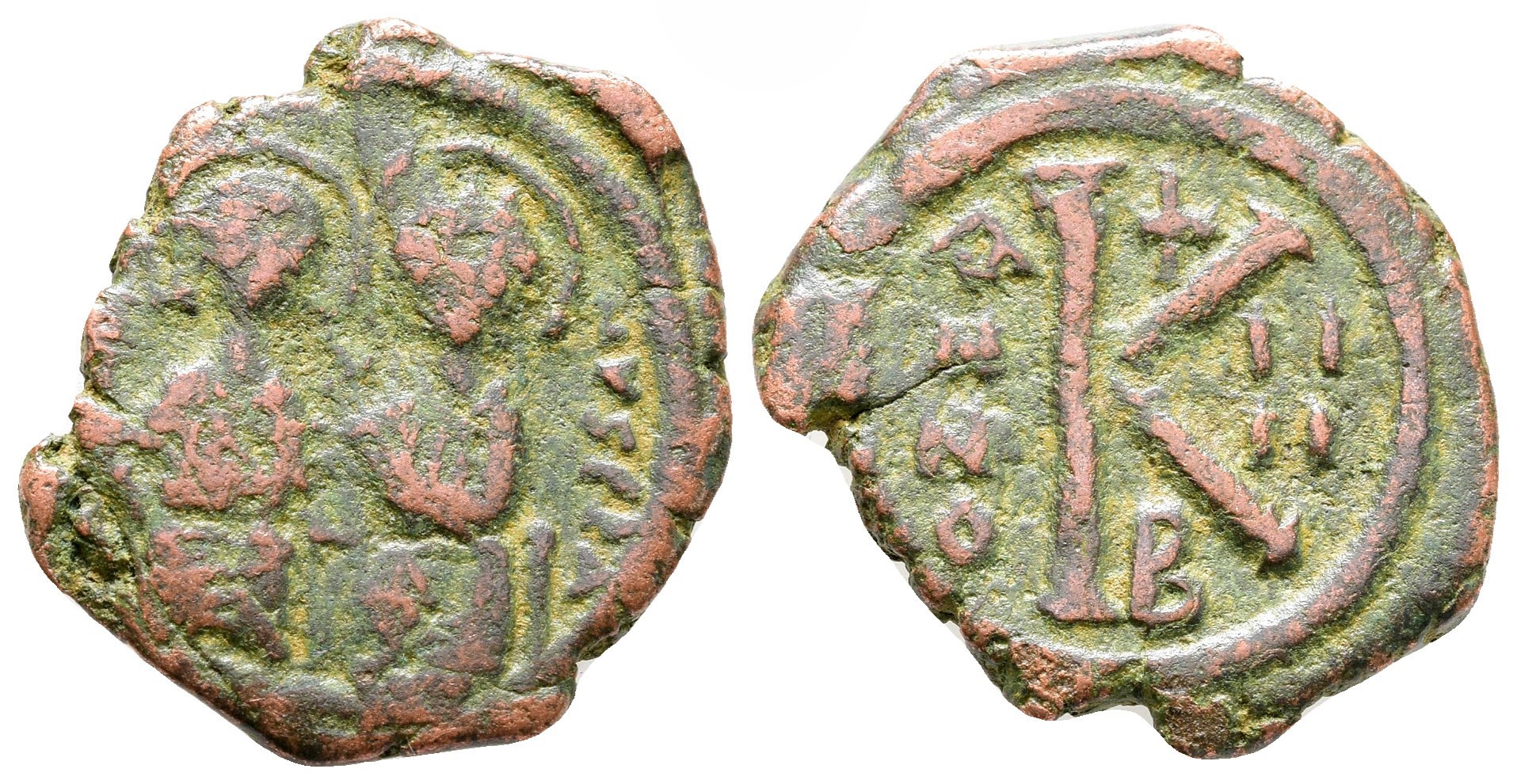 Byzantská říše - Justin II a Sophia, Half Follis or 20 Nummi AE, (5,71g/23mm) 565-578 n.l..