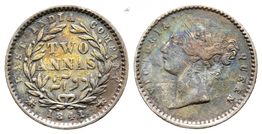 Britská Indie - 2 Annas 1841, stříbro (1,6g/15mm)