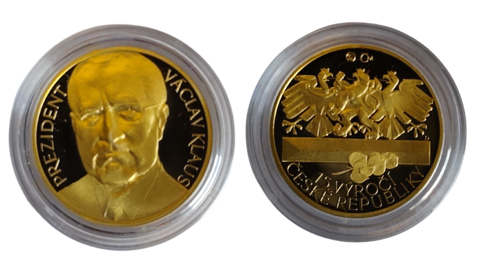 Zlatá medaile 1/4 Oz Prezident Václav Klaus a 15. výročí vzniku ČR 2008 Proof