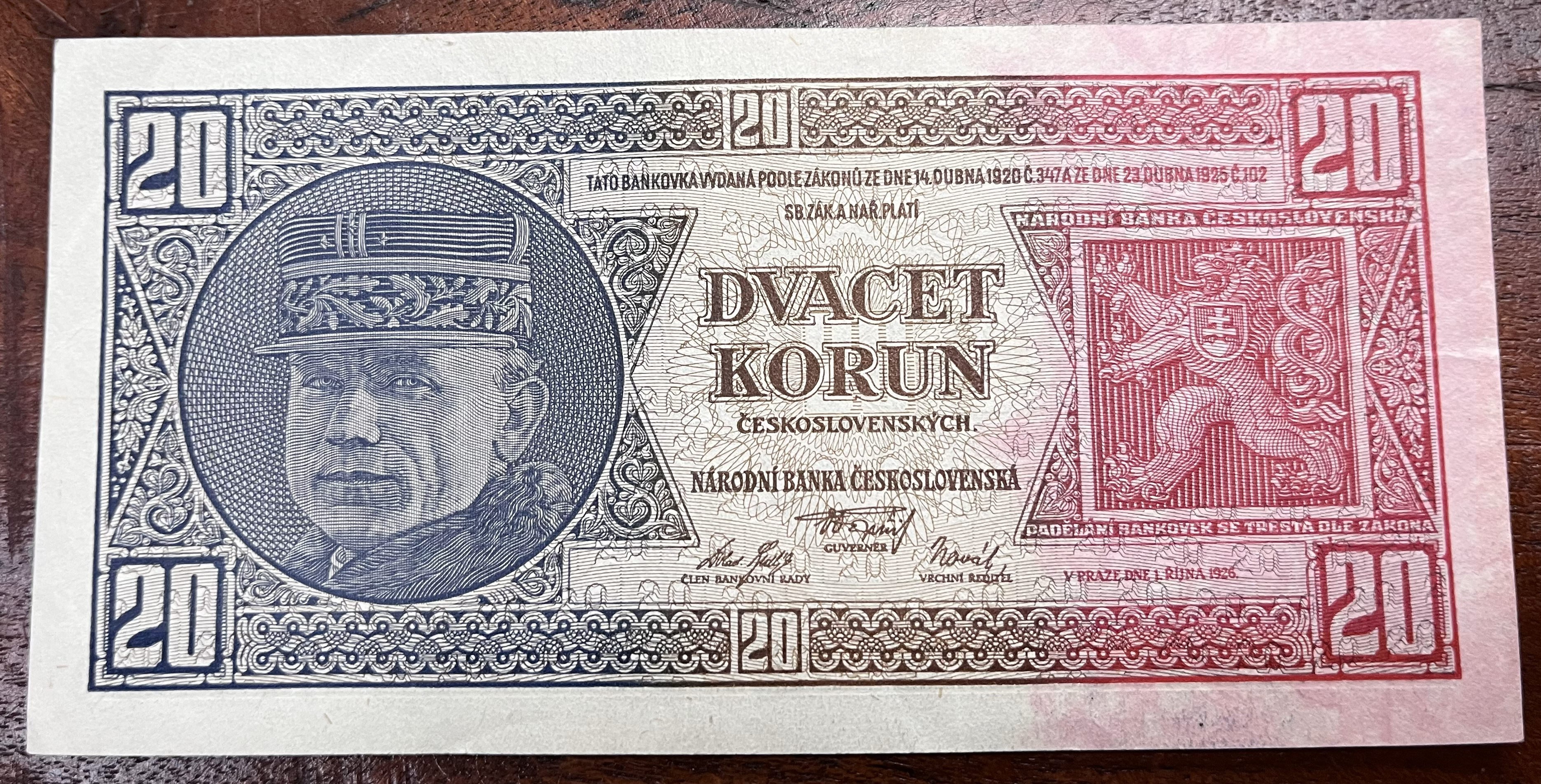 Československo -20 korun, 1926, Rašín, Cf