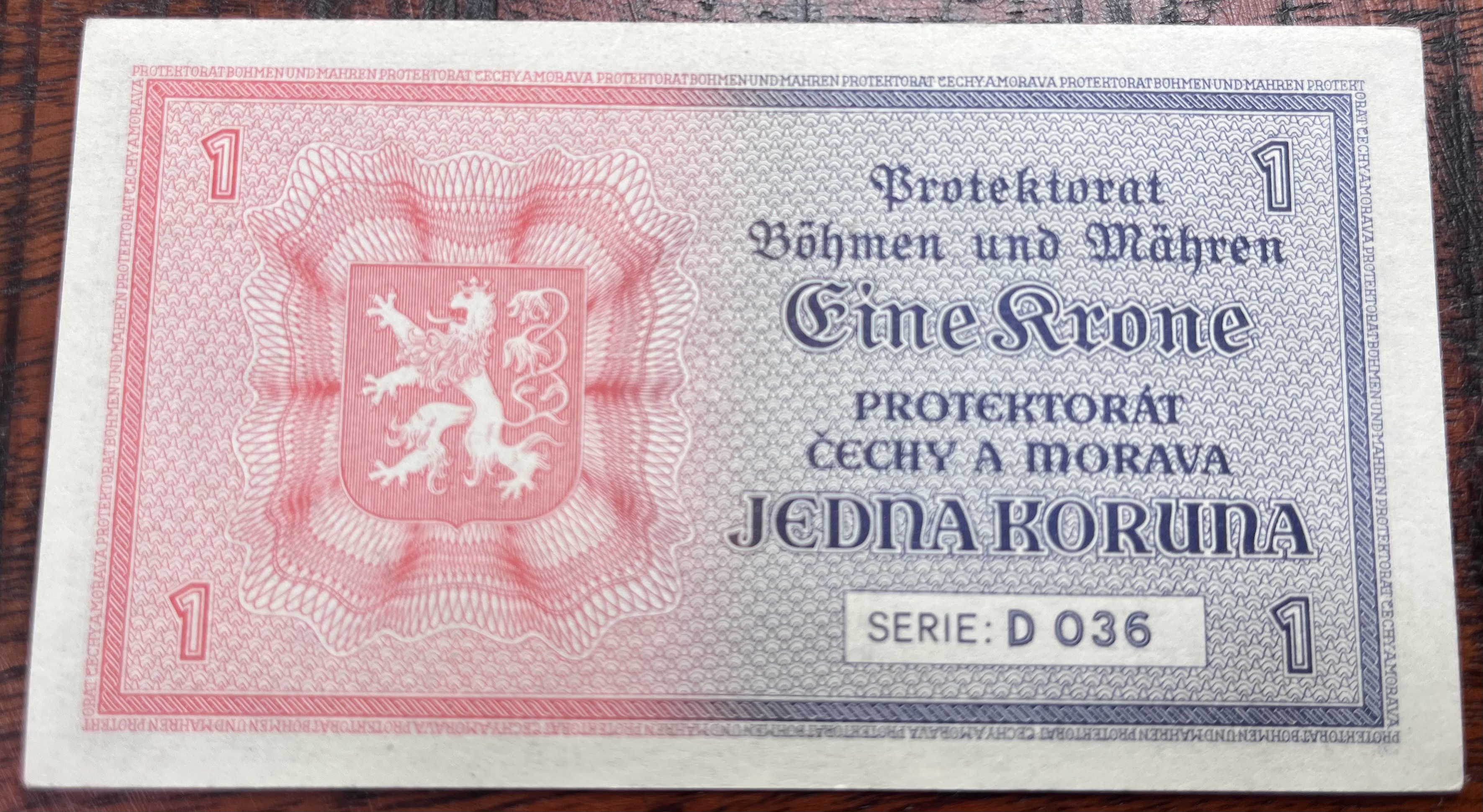 Československo -1 korun, 1940, D 036, UNC