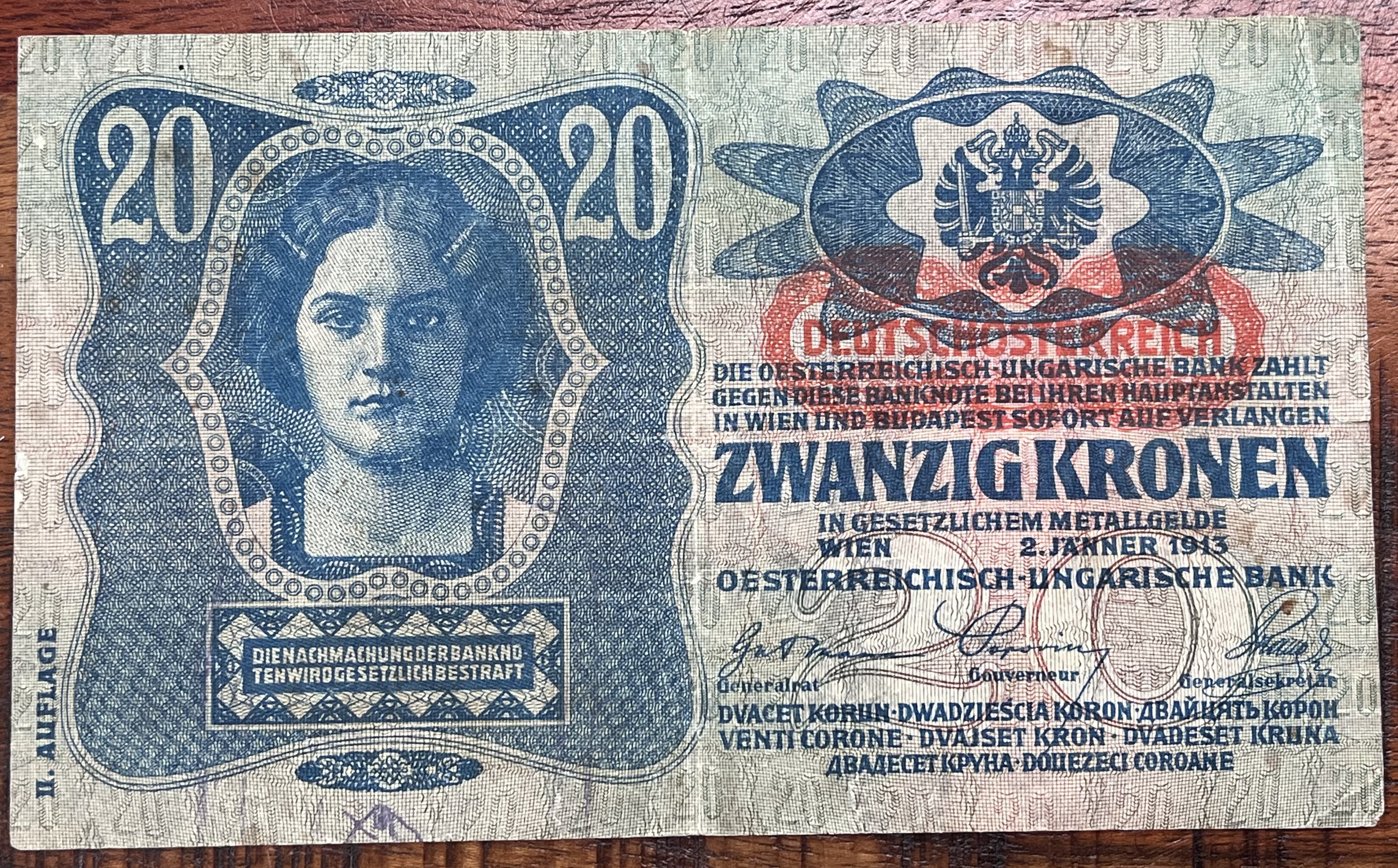 Rakousko - Uhersko  - 20 Korona - 1913 - II. Vydání - přetisk