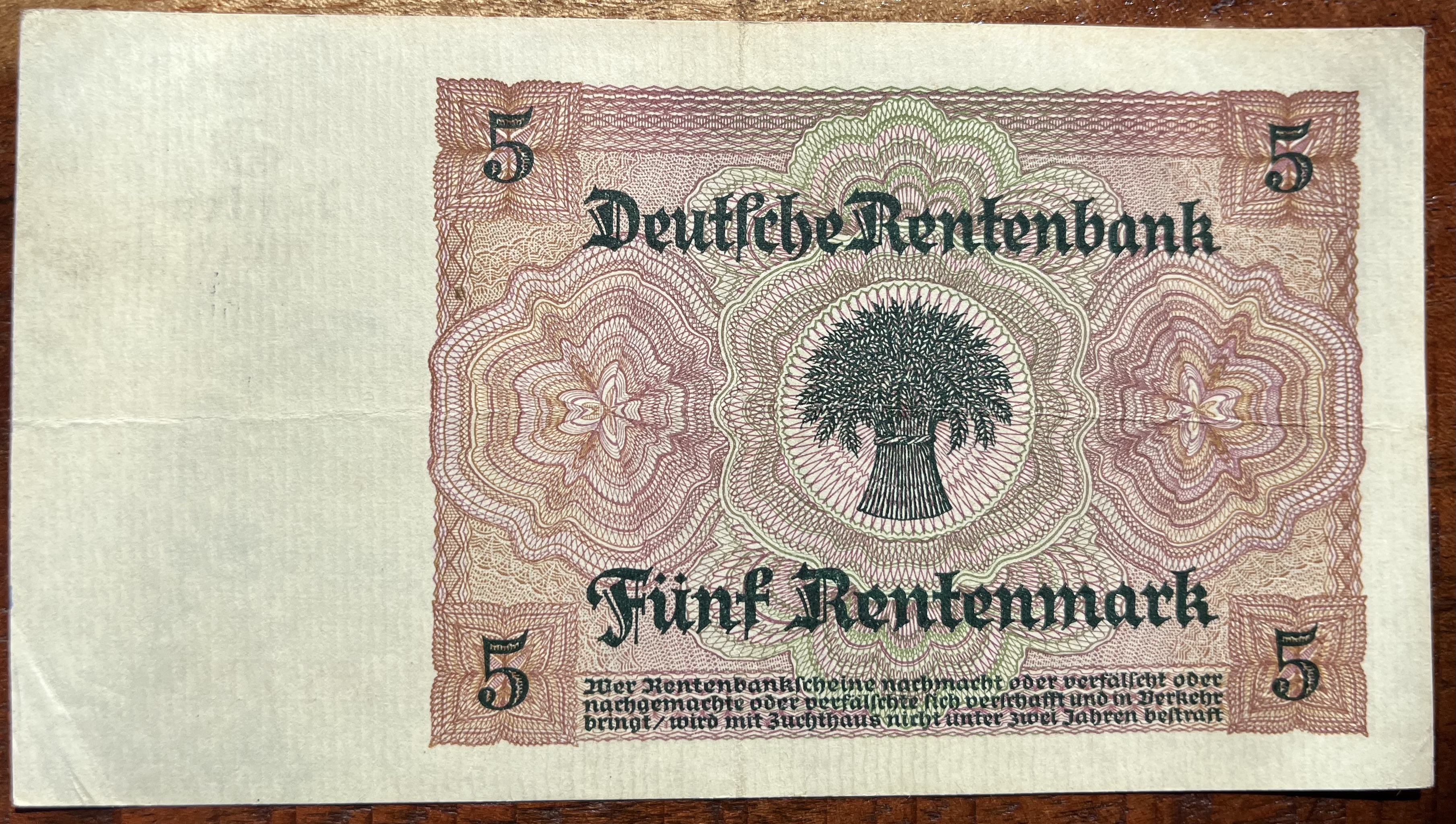 Nemecko - 5 Rentenmark 1926 F Geldschein, 1926-01-25