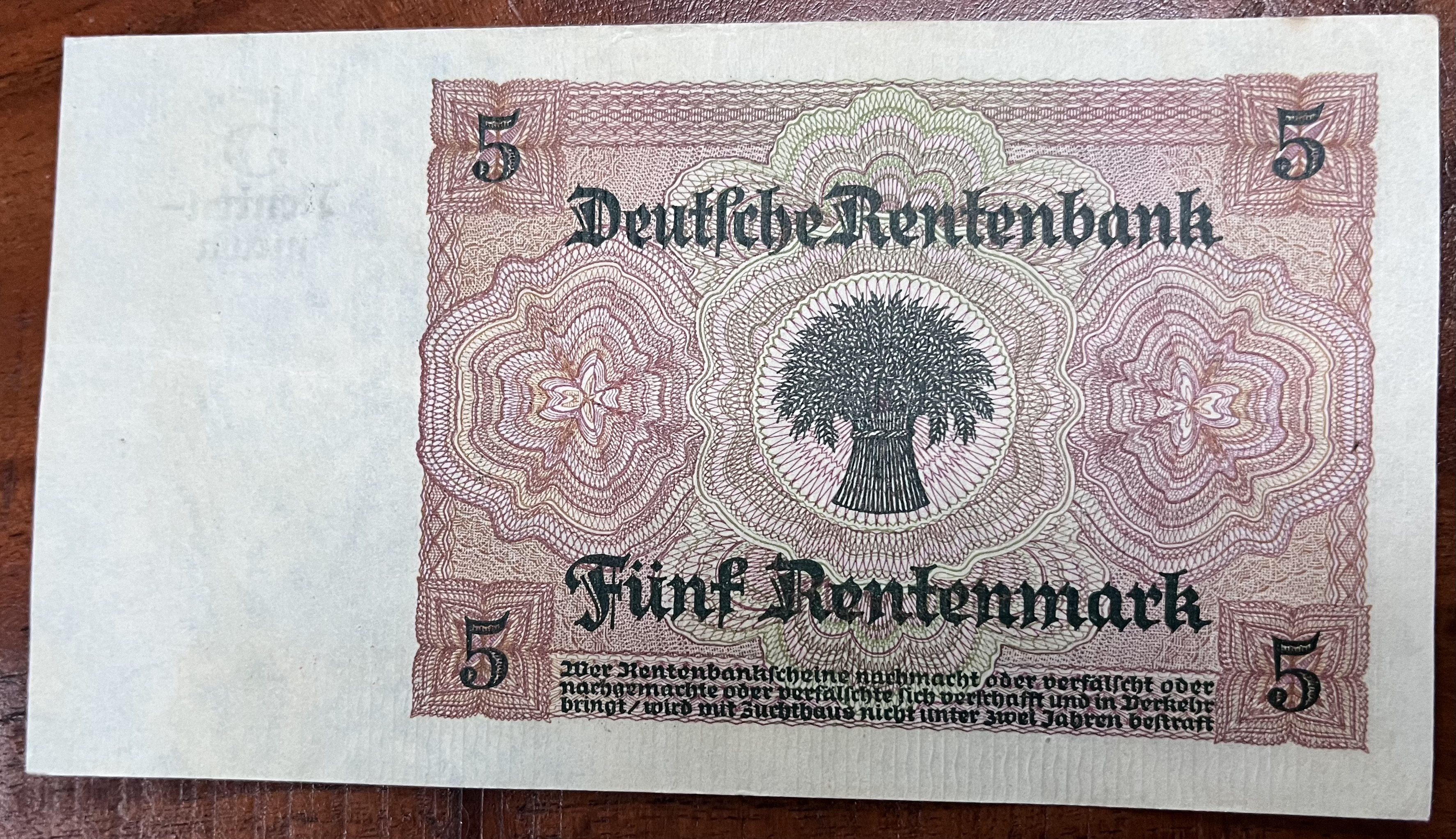 Deutschland 5 Rentenmark 1926 T Geldschein, 1926-01-25 AUNC