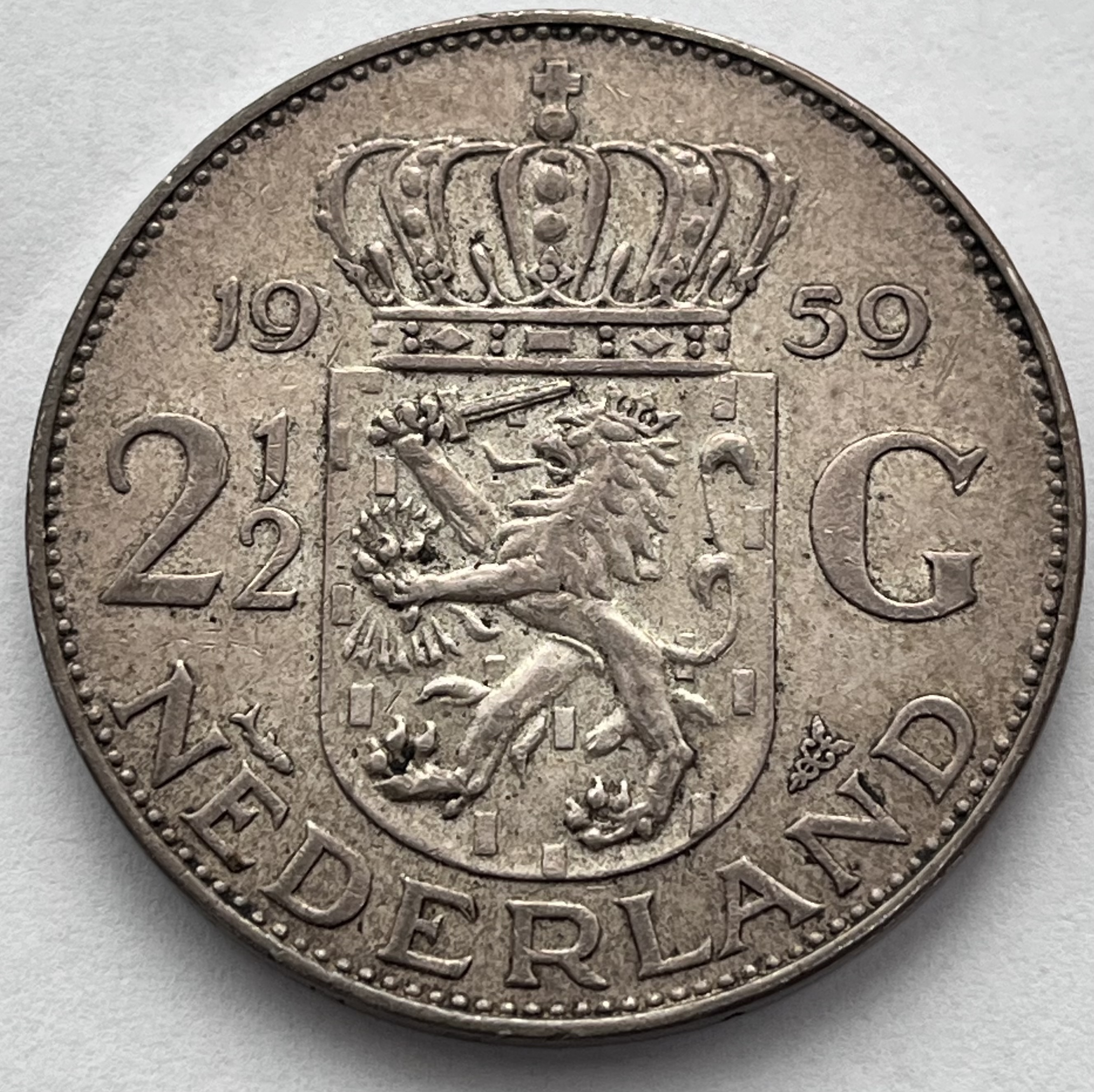 Nizozemí 2-1/2 Gulden 1959, Juliana, Stříbro 
