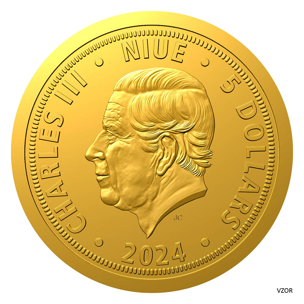 Zlatá 1/25oz investiční mince Český lev 2024 stand