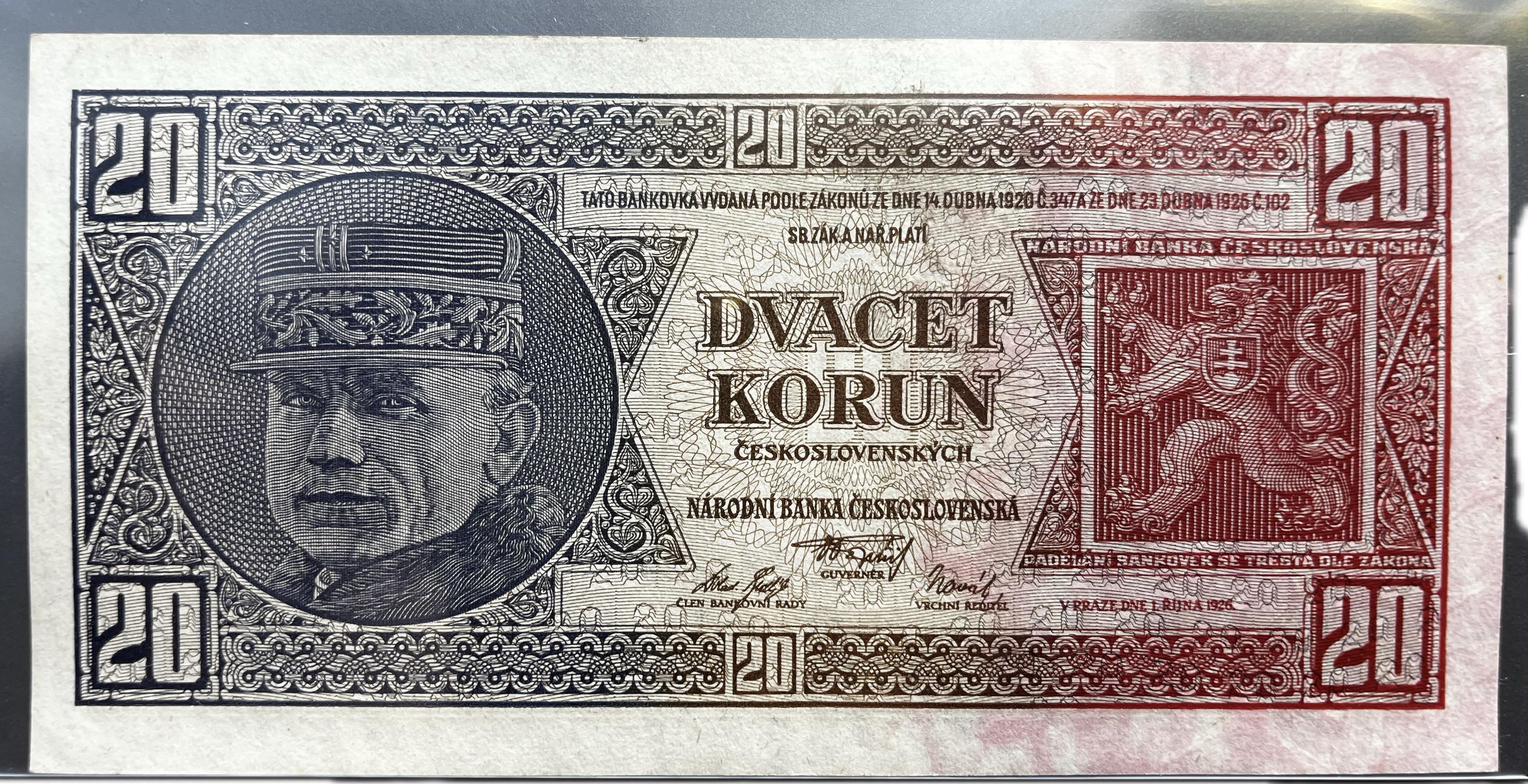 Čechy - 2x20 korun 1926 postupka, Rašín, neperforované, stavy 0
