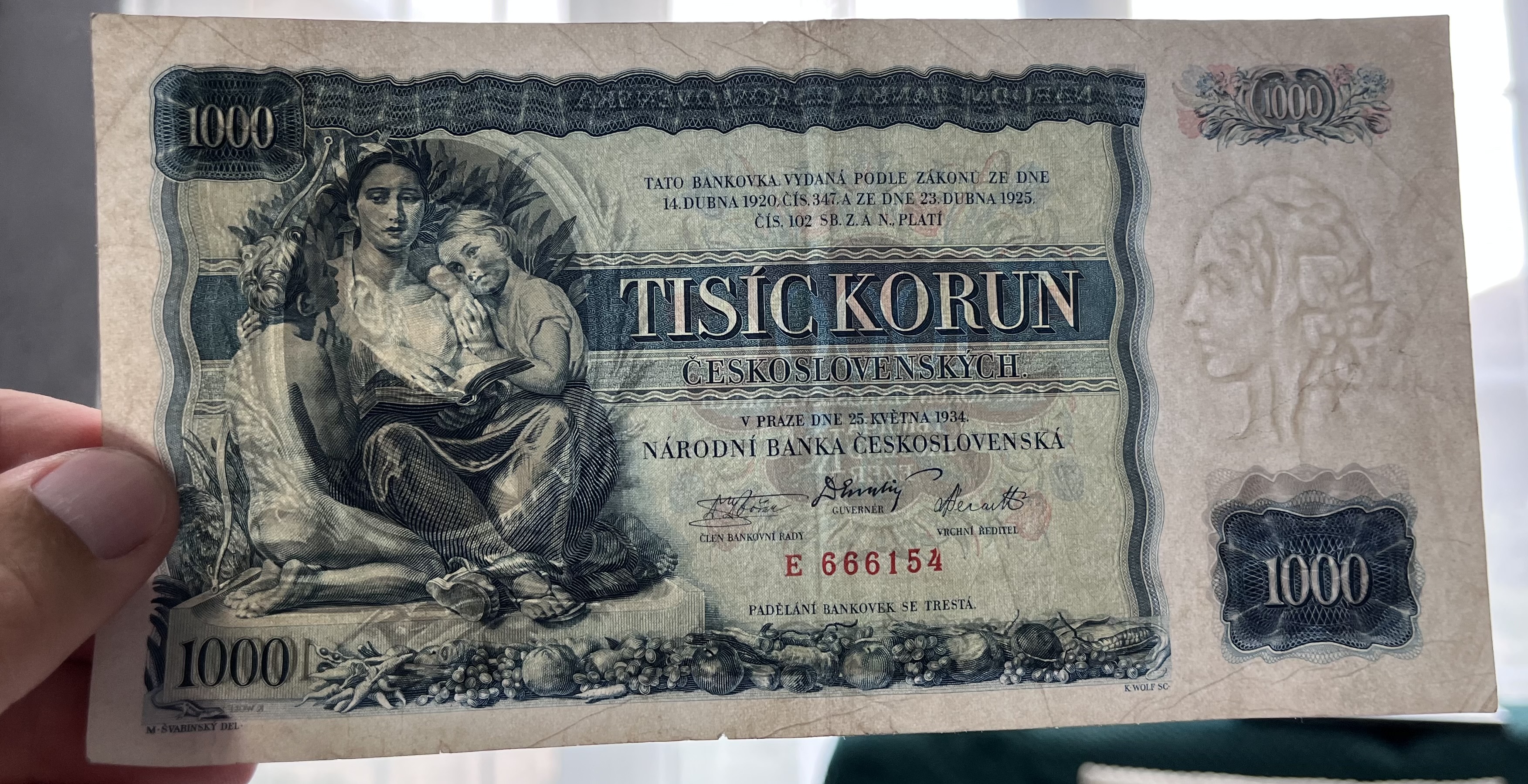 Československo -1000 korun, 1934, E