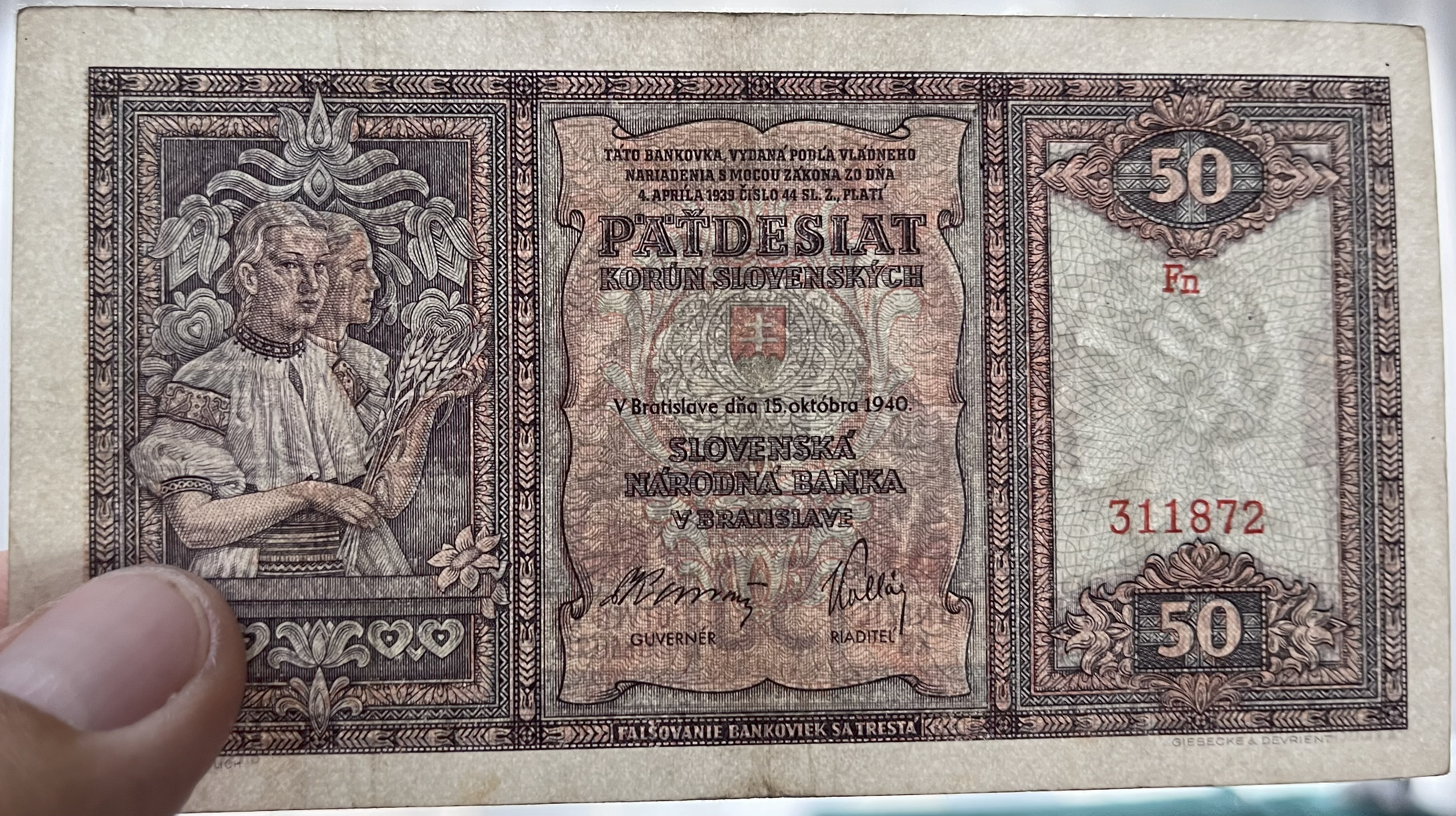 Československo -50 korún, 1940, Fn