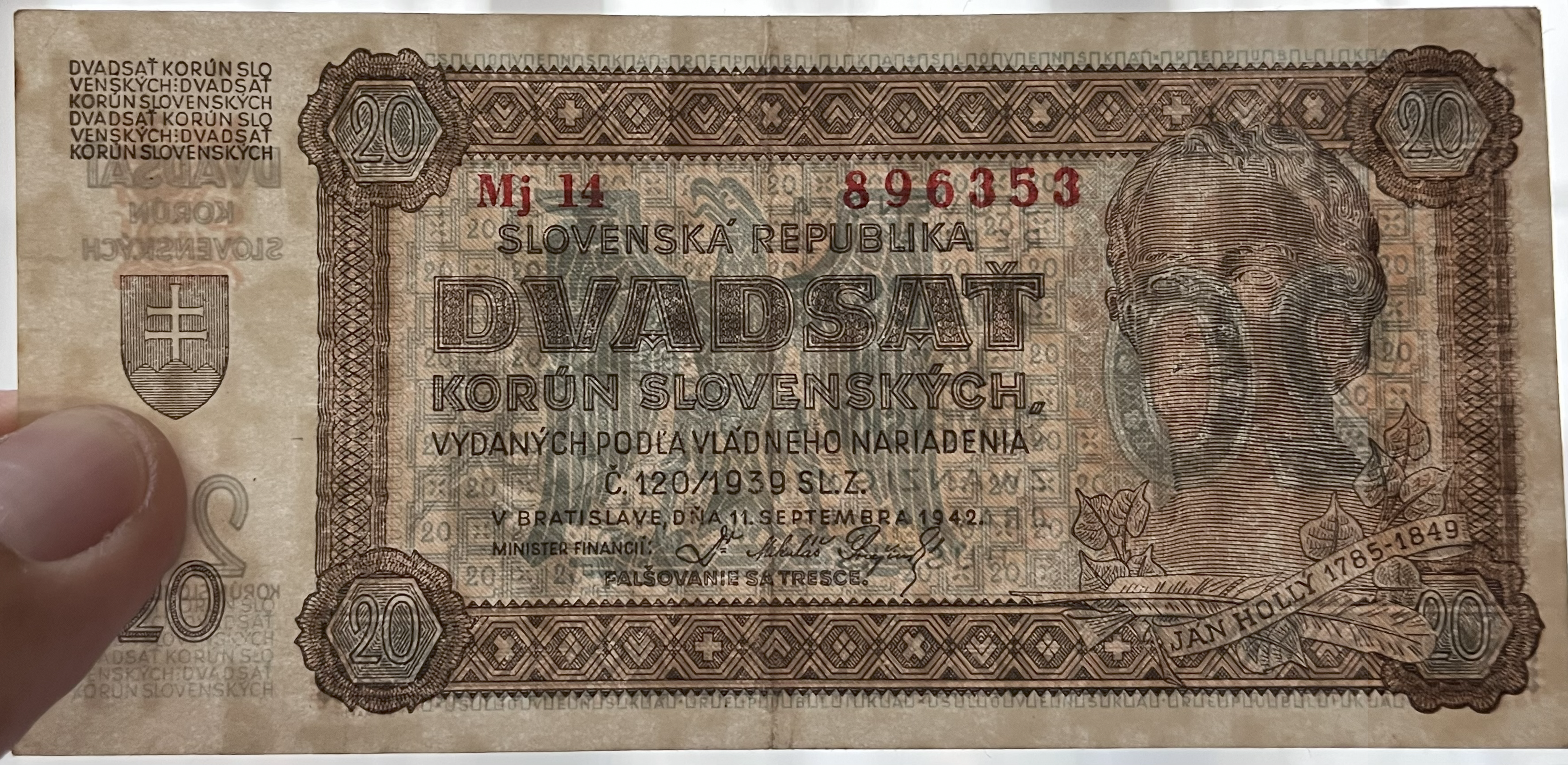 Československo -20 korún, 1942, Mj 14