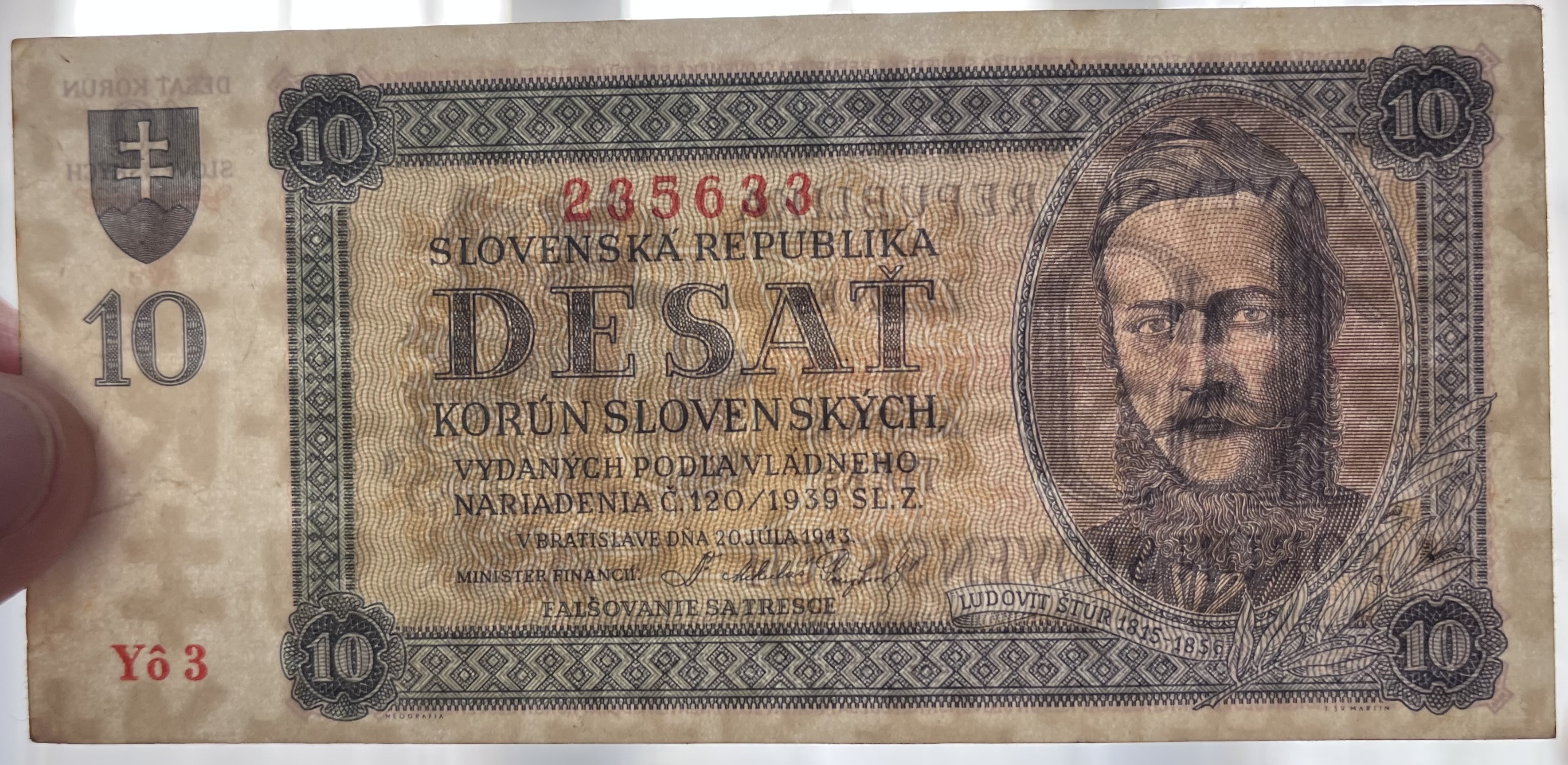 Československo -10 korún, 1943, YO 3