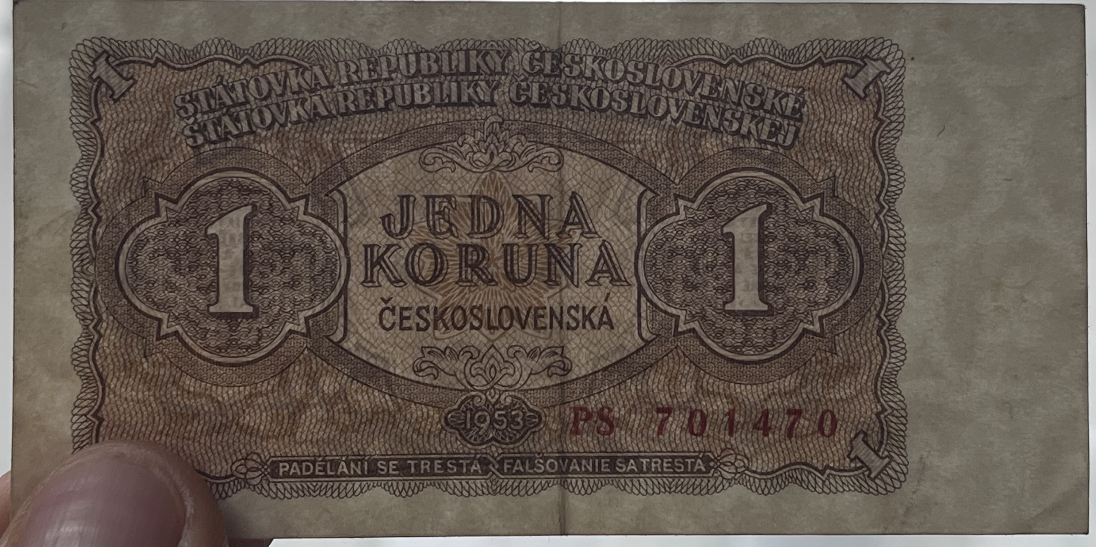 Československo -1 korun, 1953, PS
