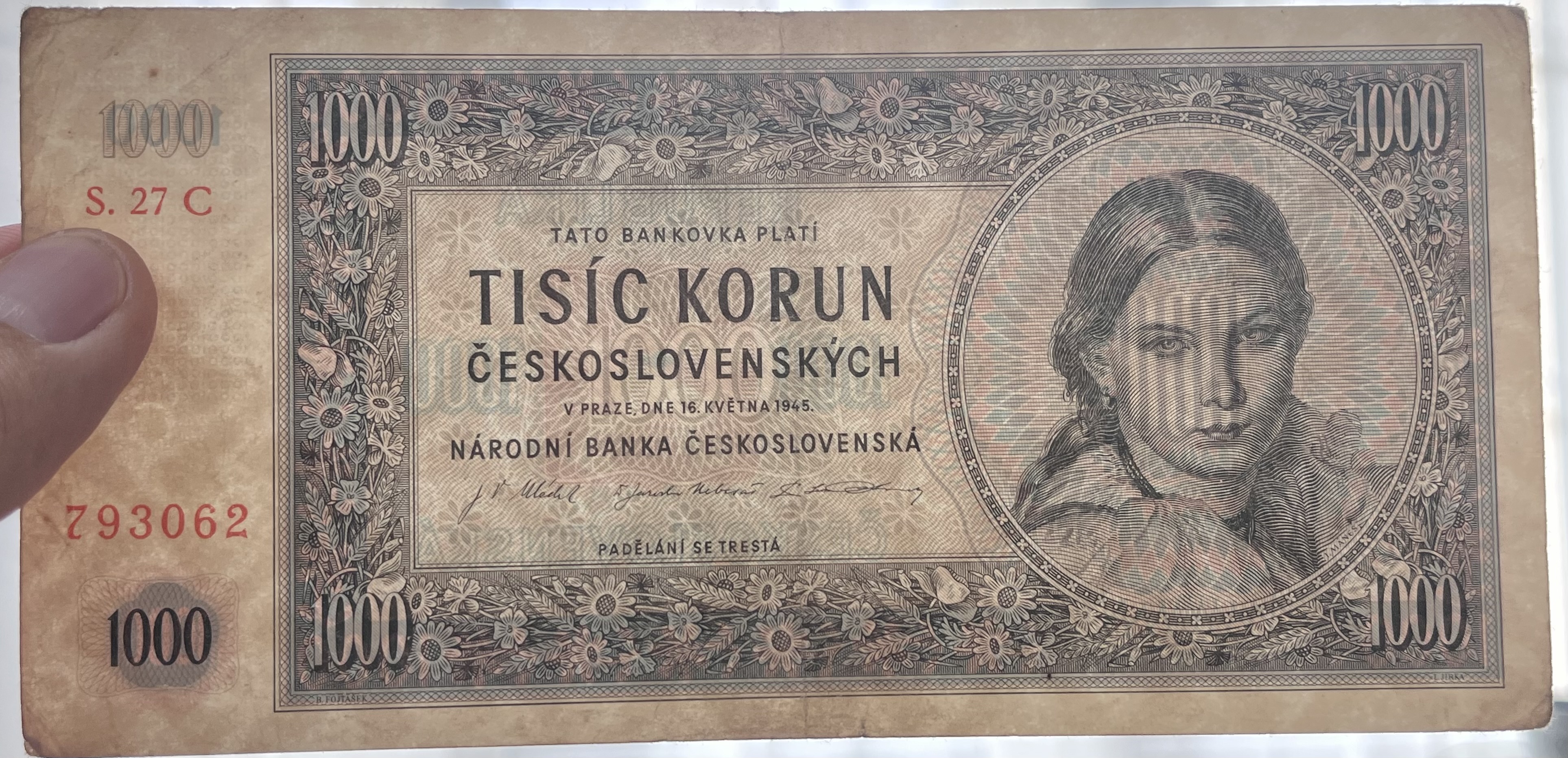 Československo -1000 korun, 1945, 27c